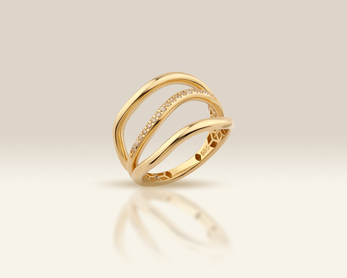 VIECLAT solid gold Triple Band Pavé Ring