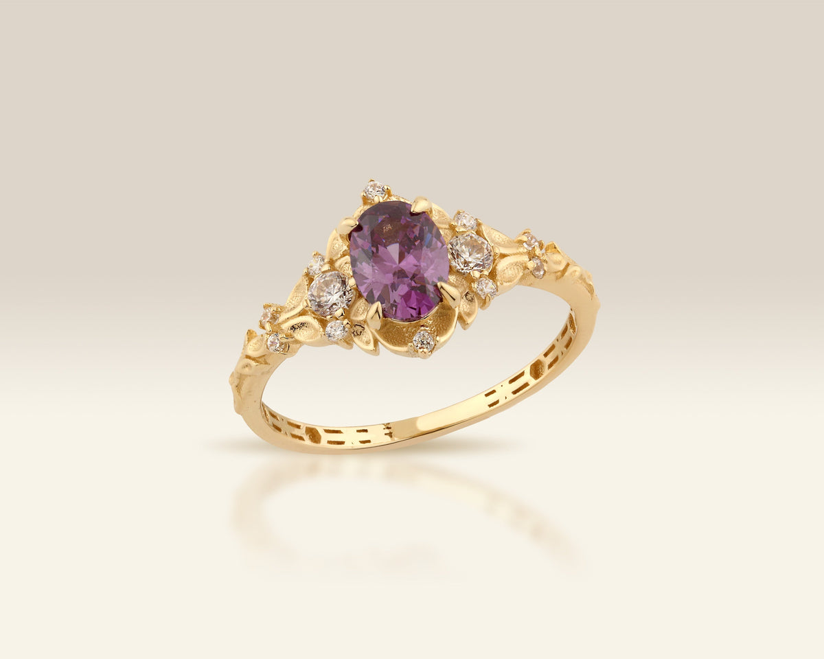 VIECLAT solid gold Oval Amethyst Halo Ring