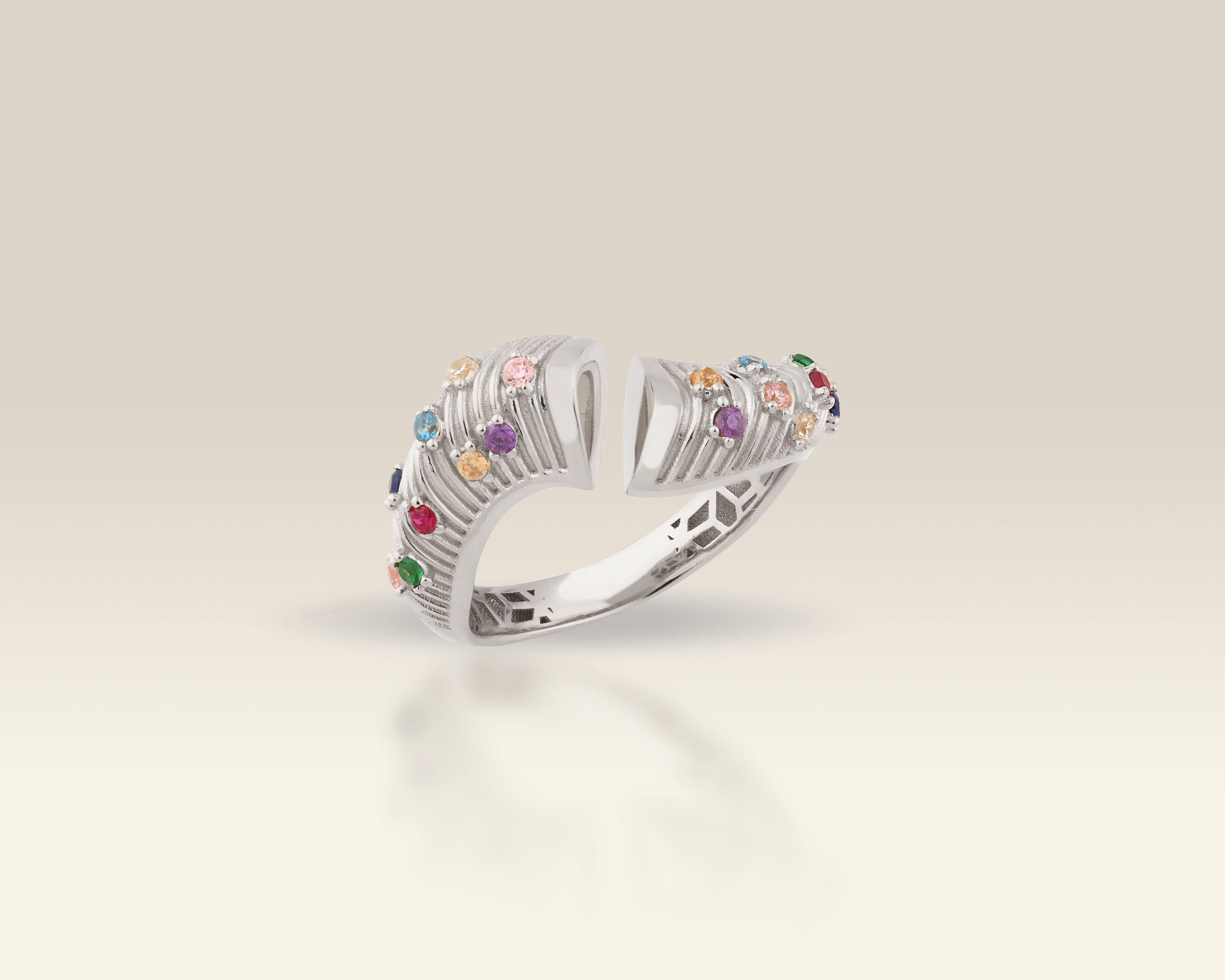 Wavy Multicolor Gemstone Statement Ring in Solid Gold