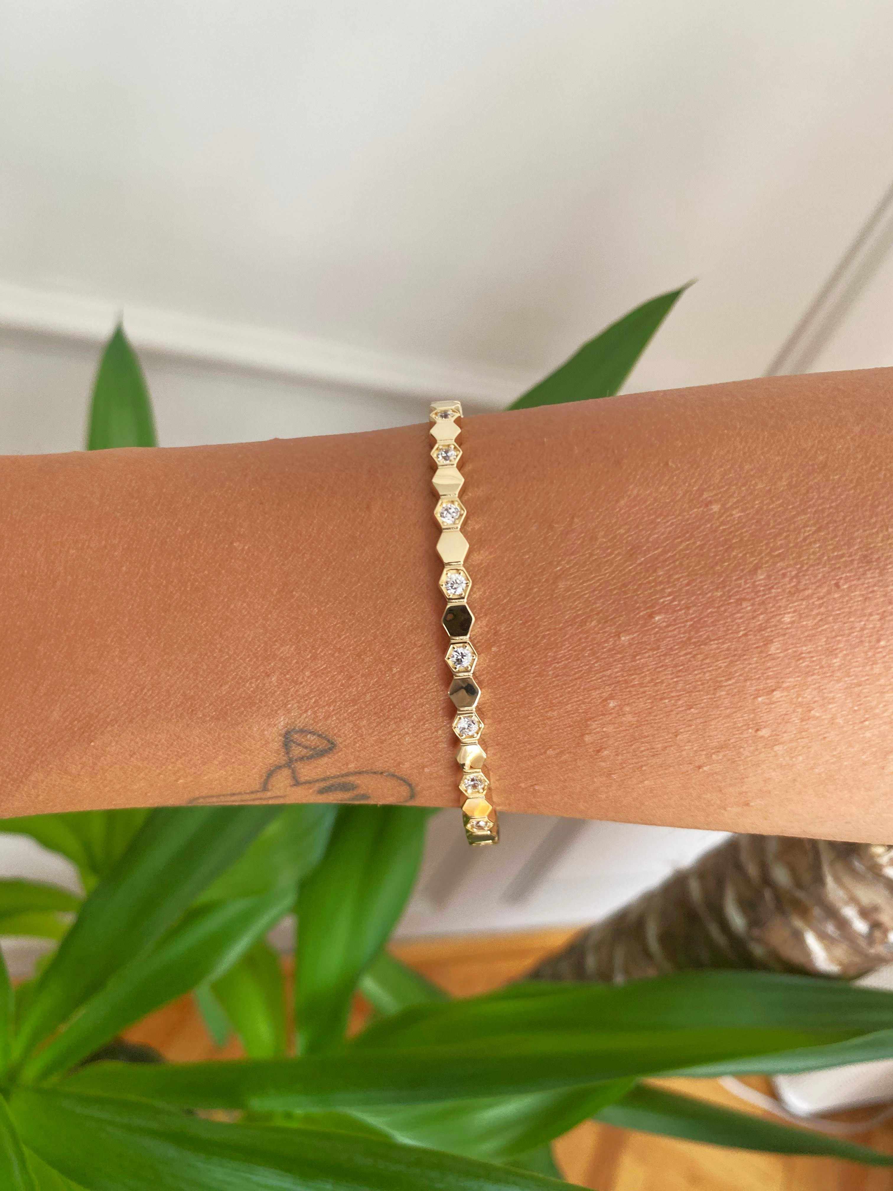 VIECLAT Solid Yellow Gold Hexagon Diamond Cuff Bracelet