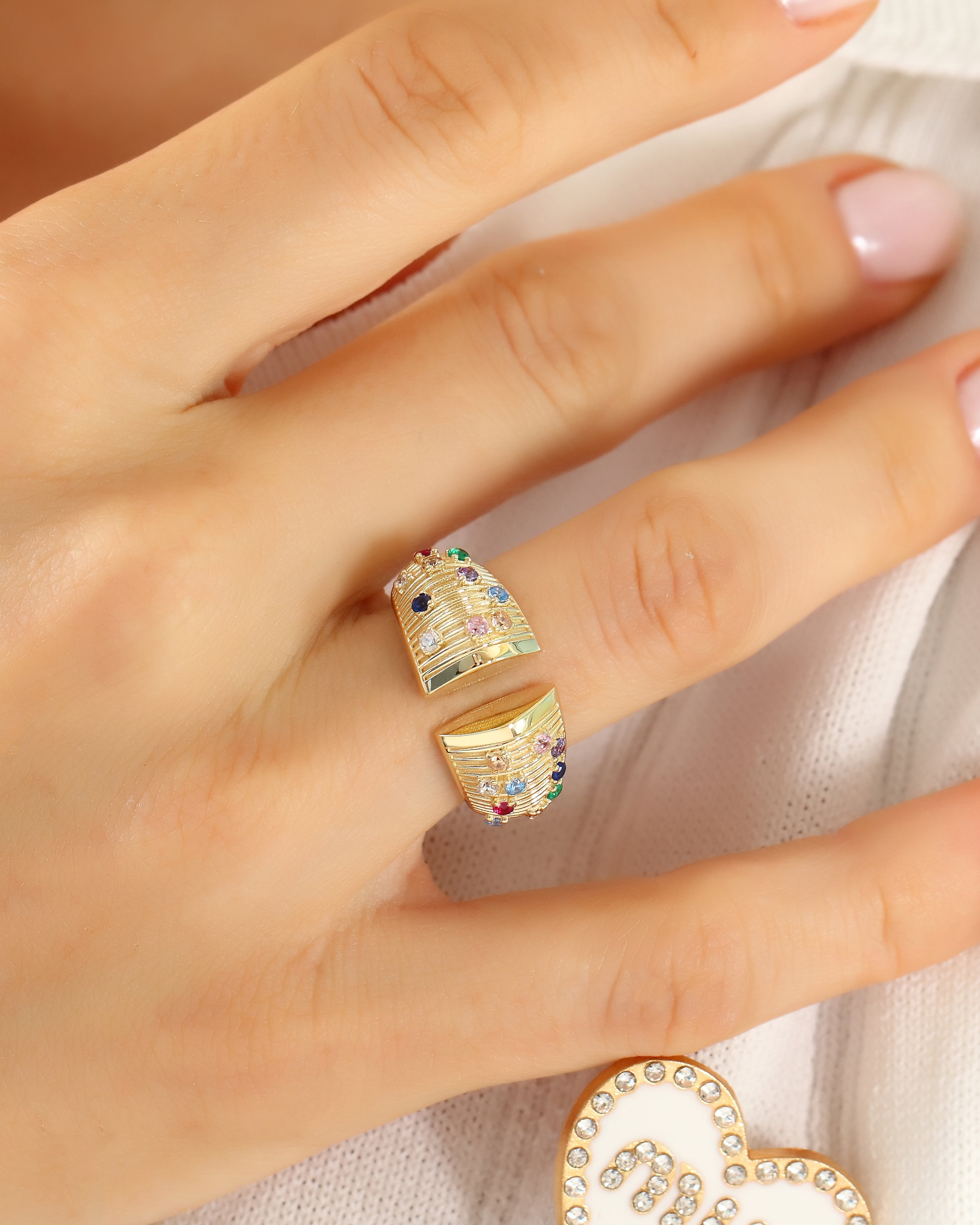 Rainbow Dome Adjustable Chunky Gold Ring