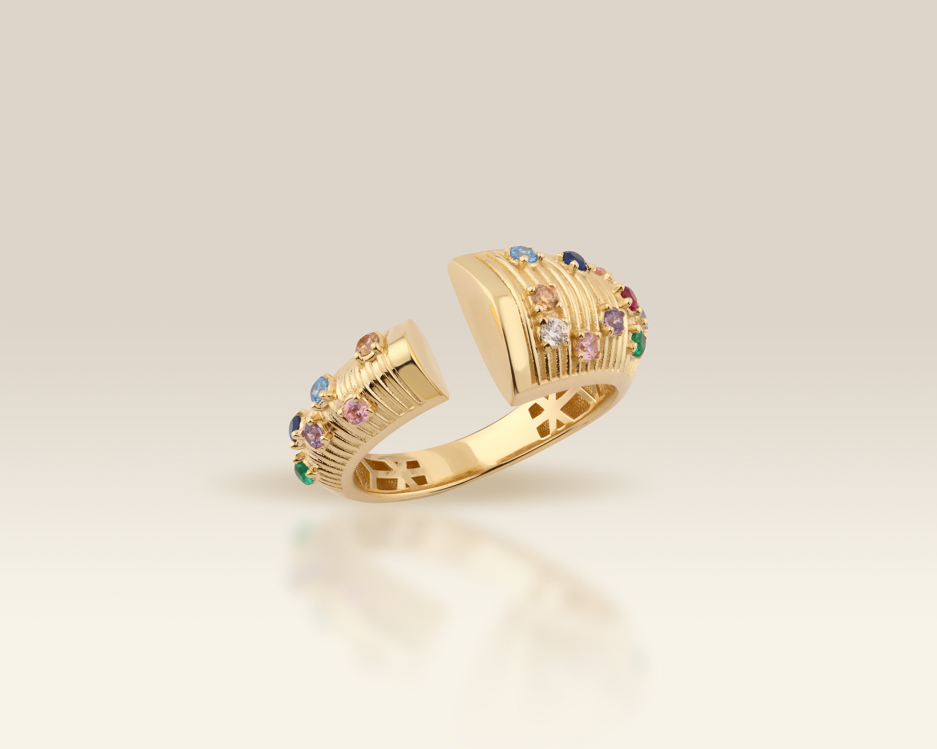 Adjustable Rainbow Gemstone Gold Stacking Ring