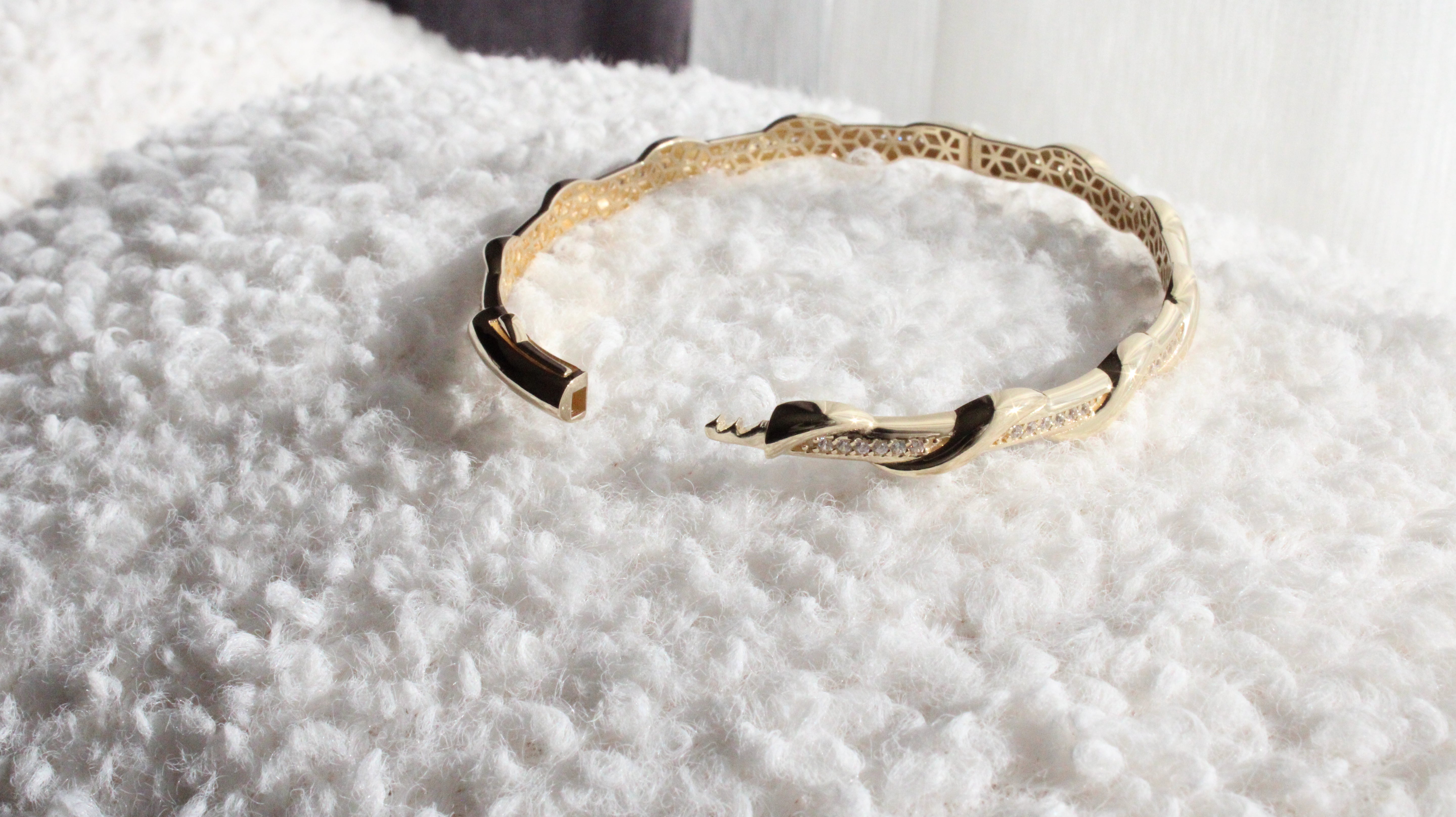 Gold Wave Pave Bangle