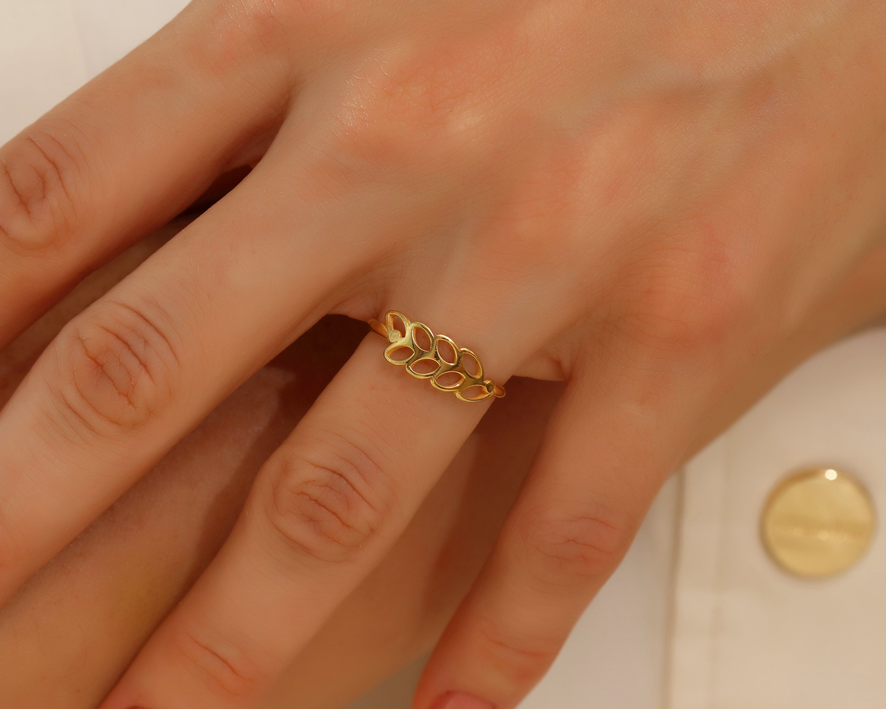 Solid Gold Bay Leaf Ring – Organic Elegance Fine Jewelry Ring | 10K 14K 18K
