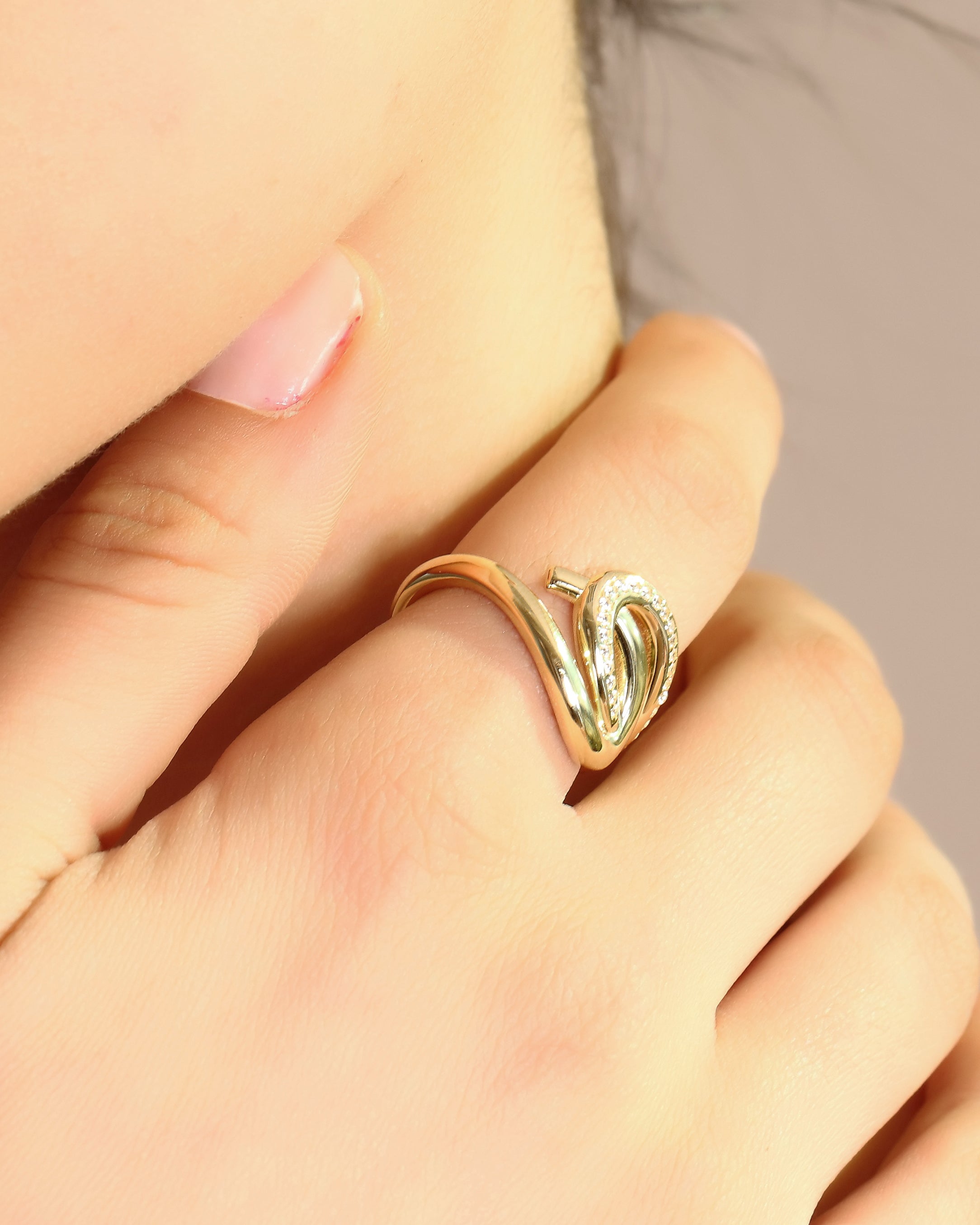 Solid Gold Abstract Swirl Loop Wrap Ring – Diamond Accent Statement Ring | 10K 14K 18K