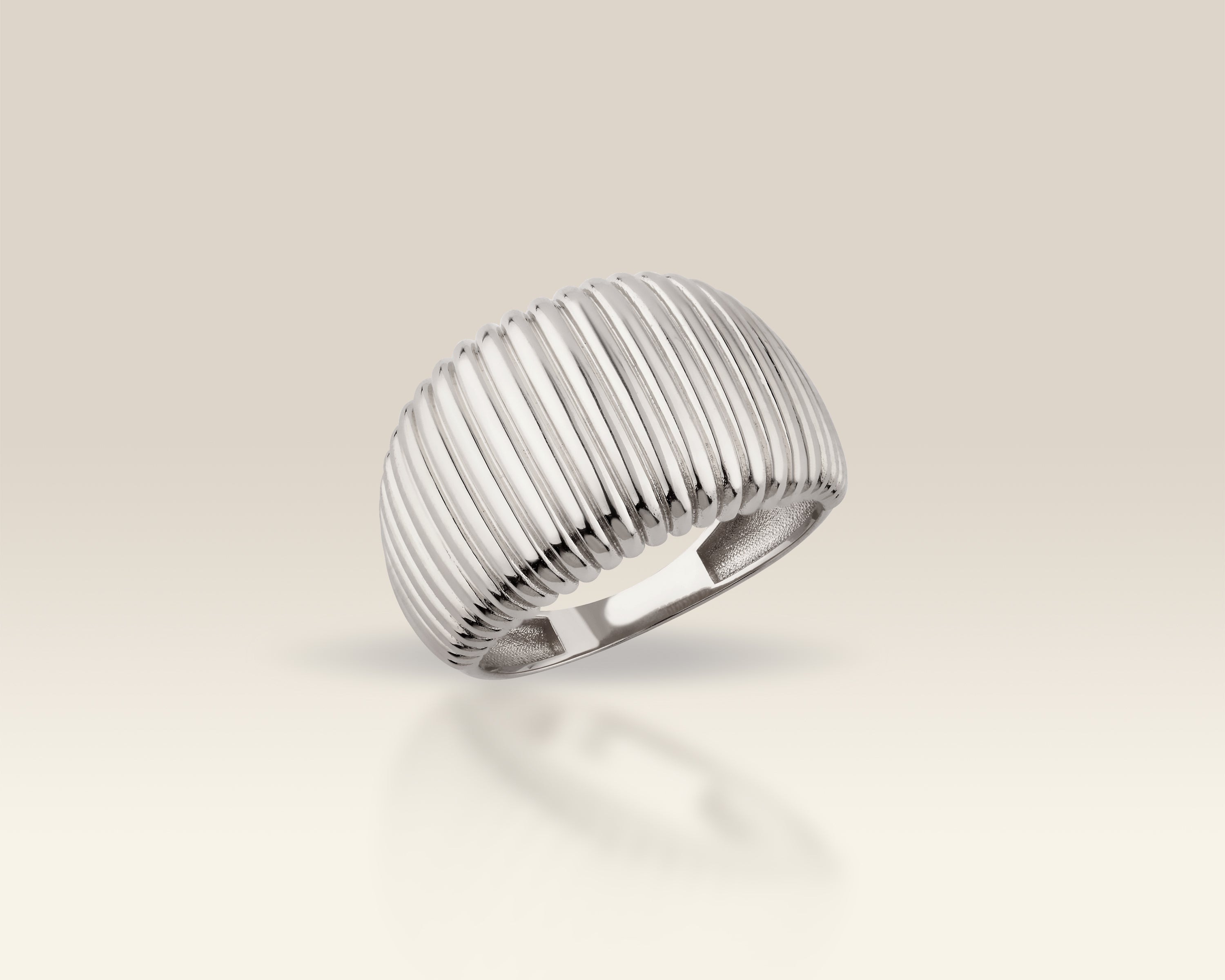 Ridged Ribbed Dome Ring in Solid Gold