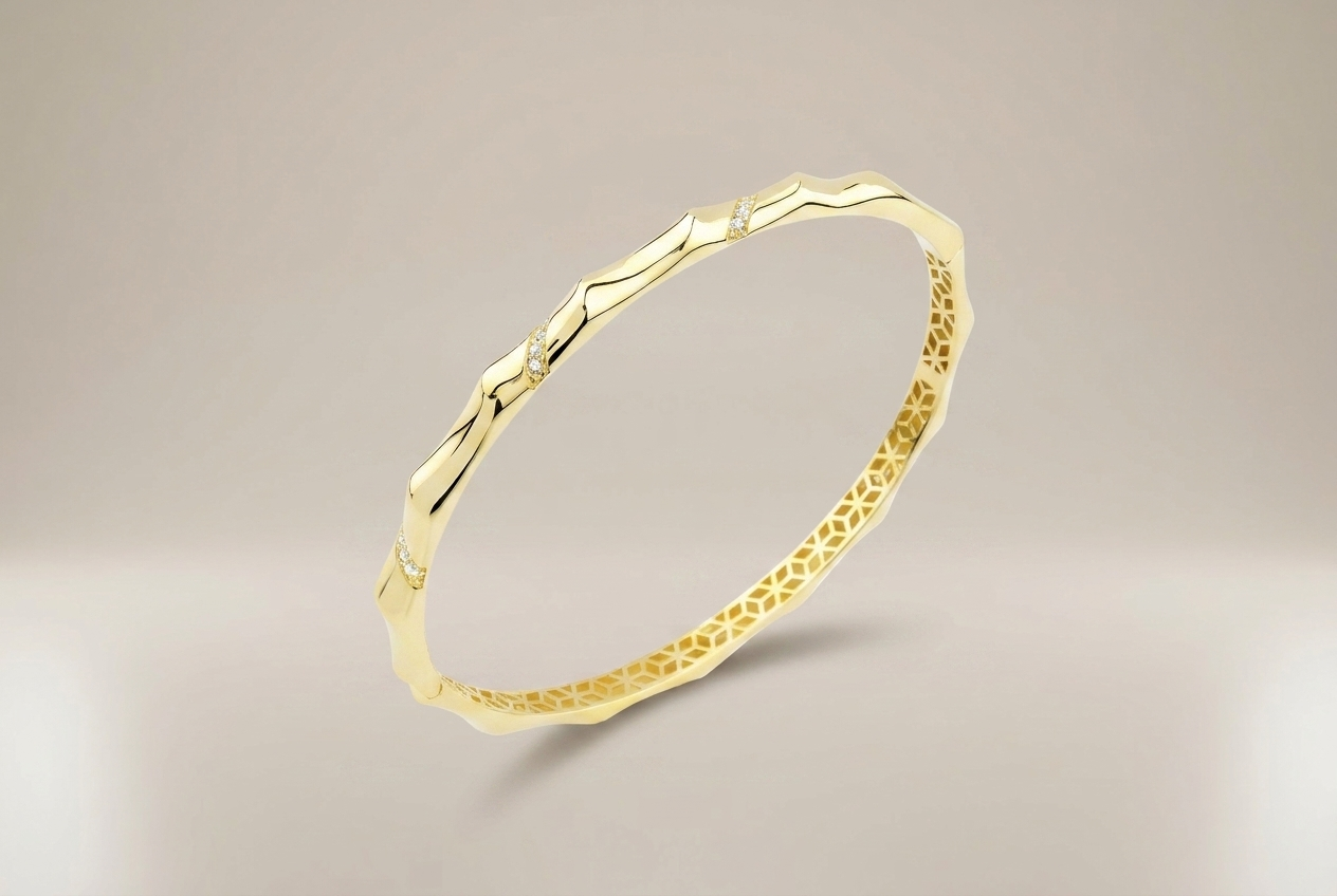 Sculpted Gold Pave Bangle