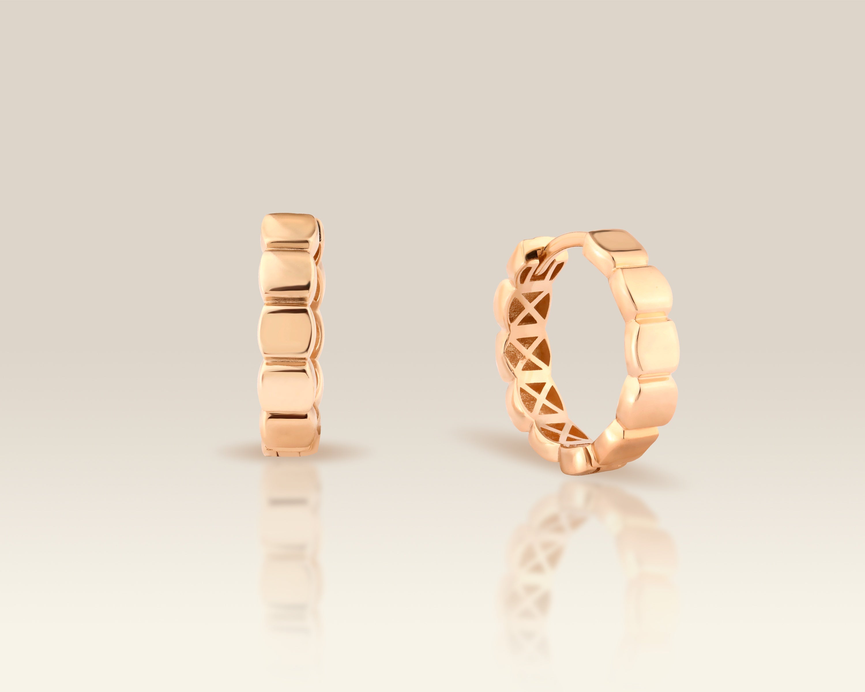 VIECLAT Solid Rose Gold Cobblestone Huggie Hoop Earrings