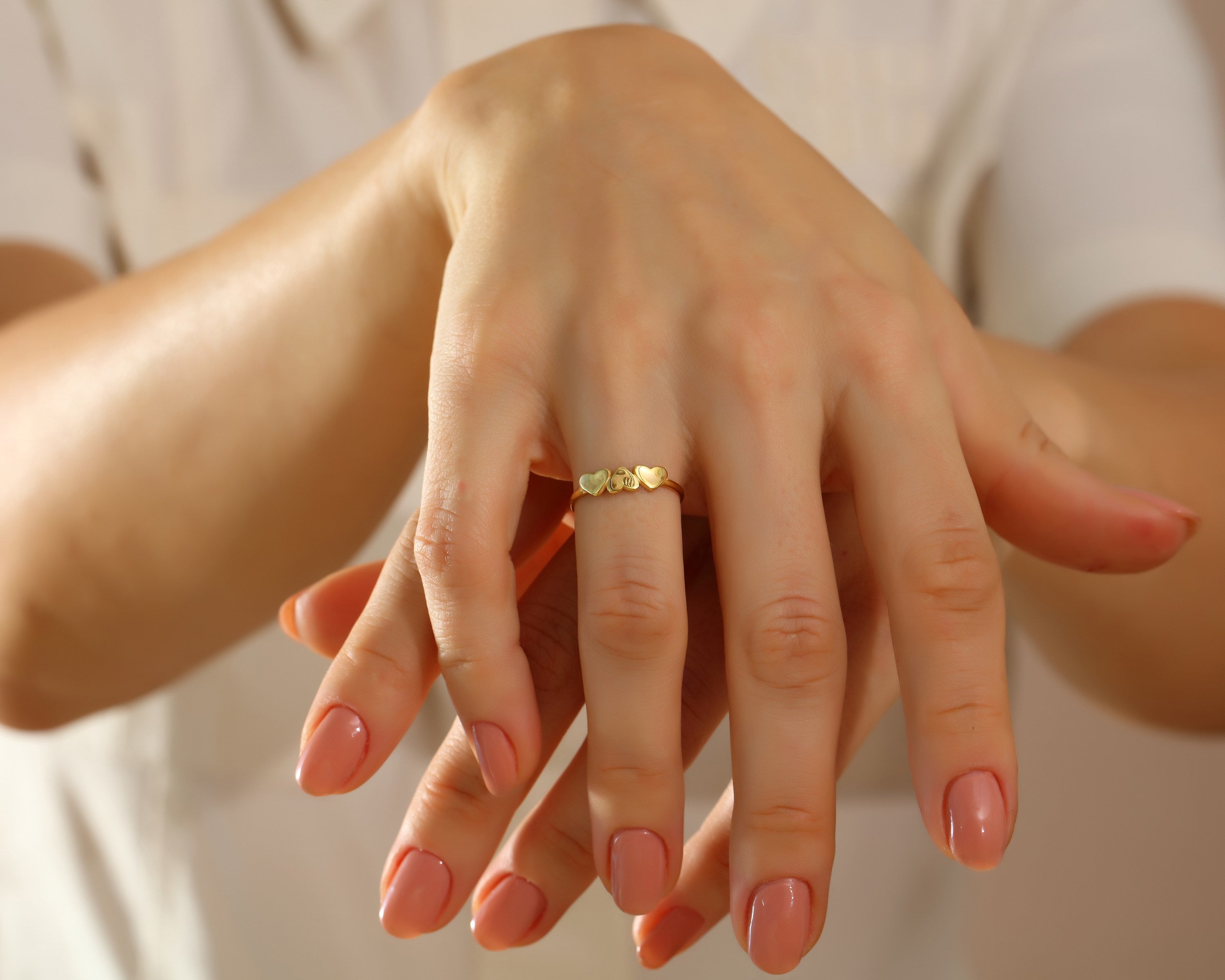 VIECLAT Solid Yellow Gold Triple Heart Ring