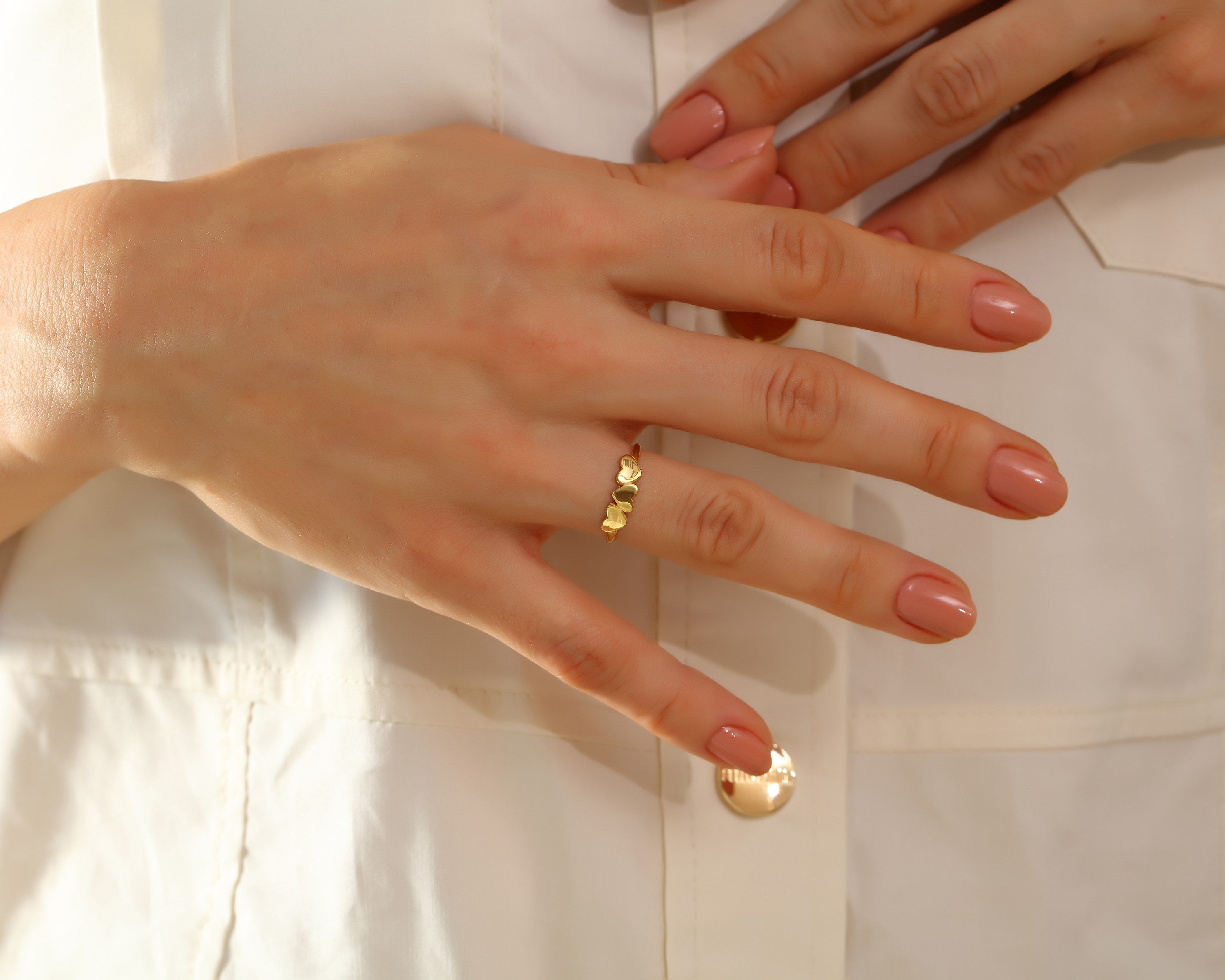 VIECLAT Solid Yellow Gold Triple Heart Ring