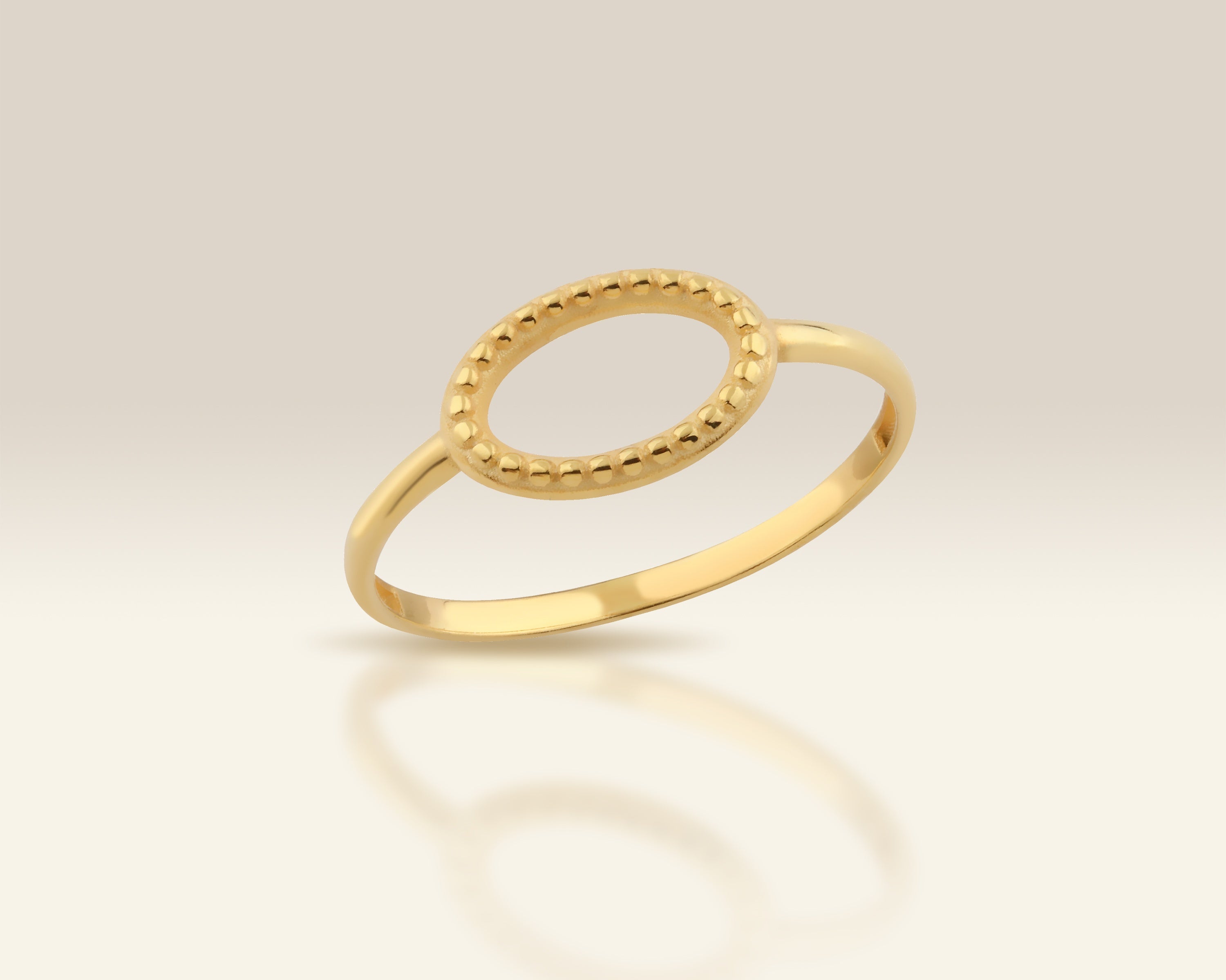 VIECLAT Solid Yellow Gold Beaded Oval Ring