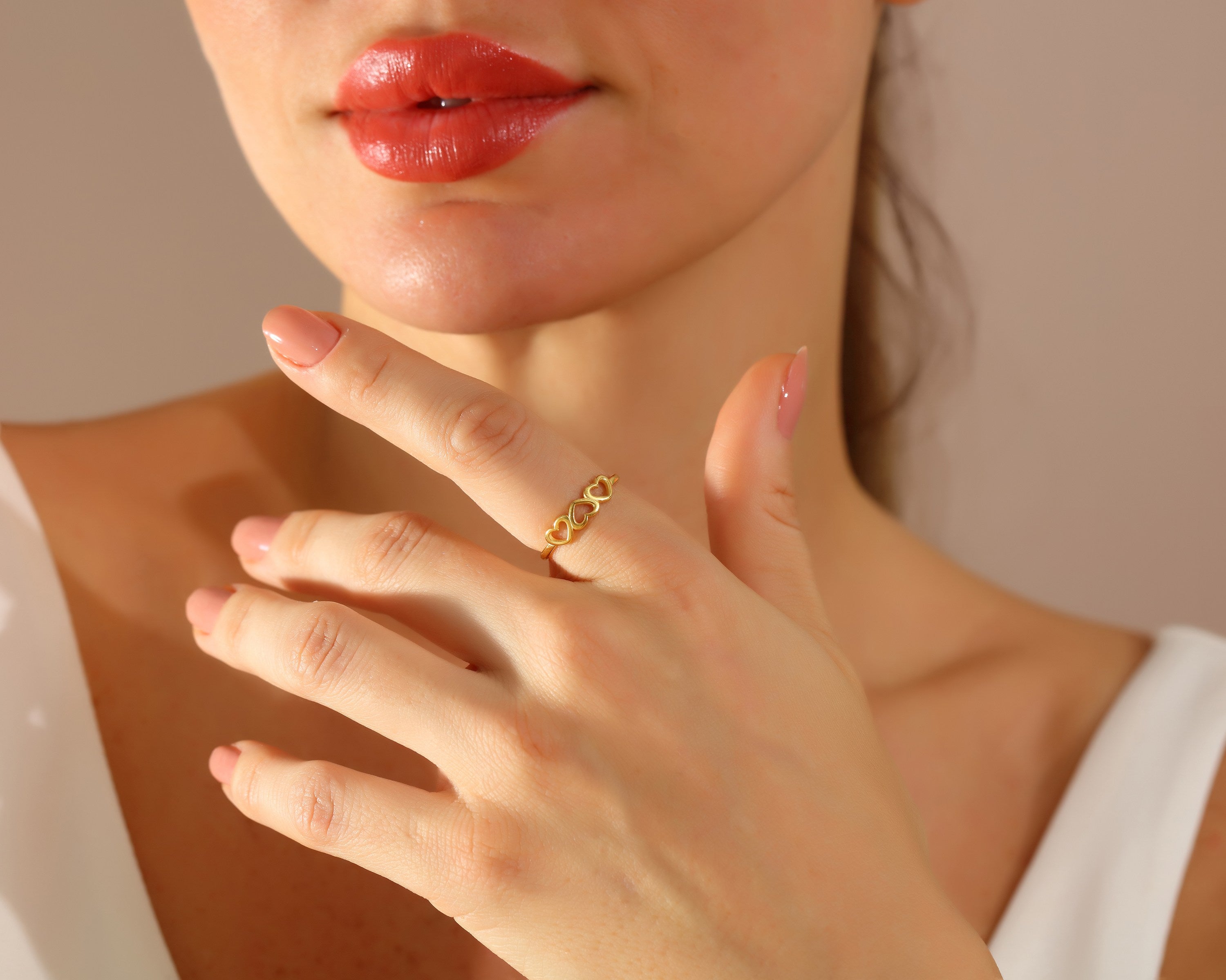 VIECLAT Gold Triple Heart Band Ring