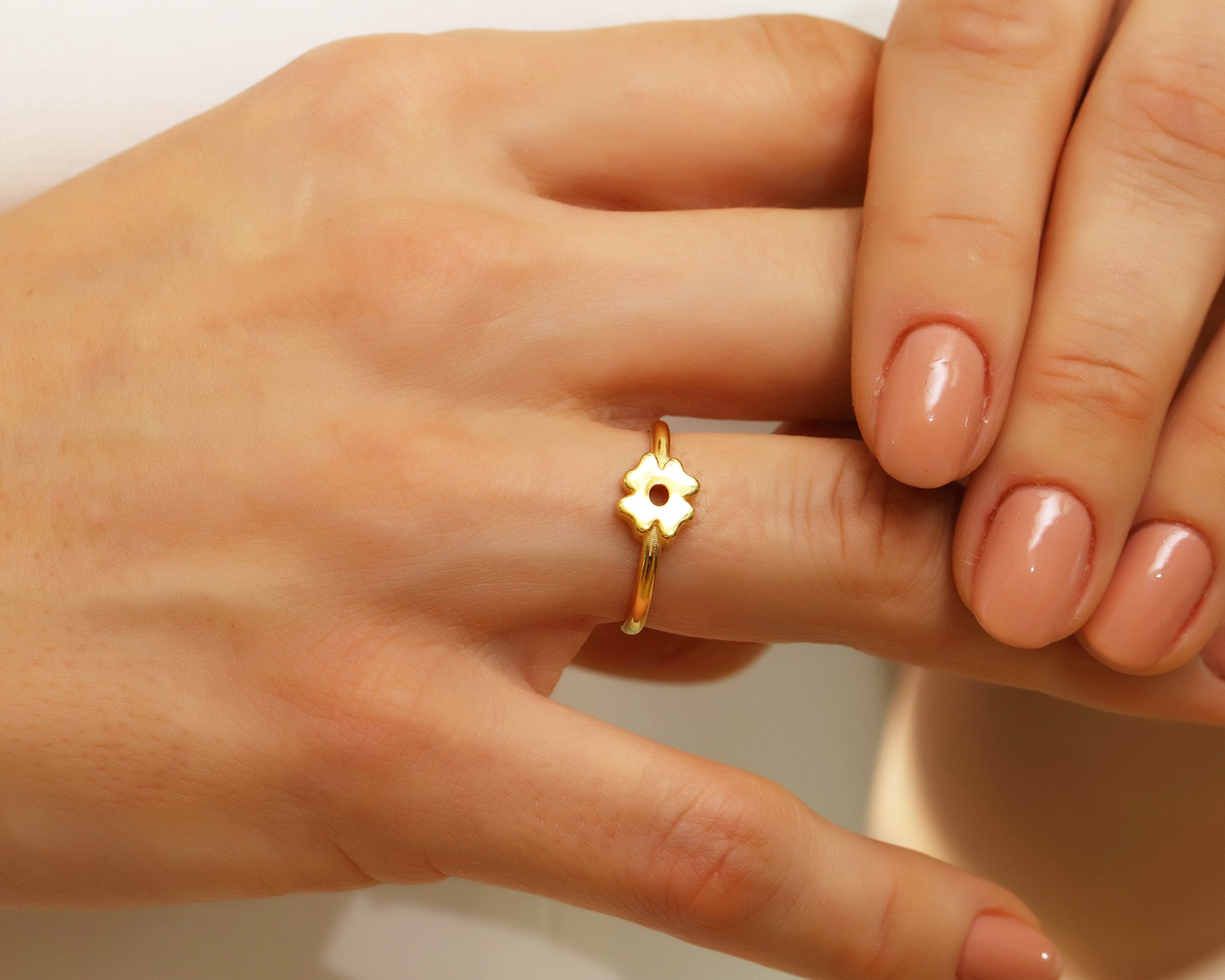 VIECLAT Solid Yellow Gold Flower Clover Ring