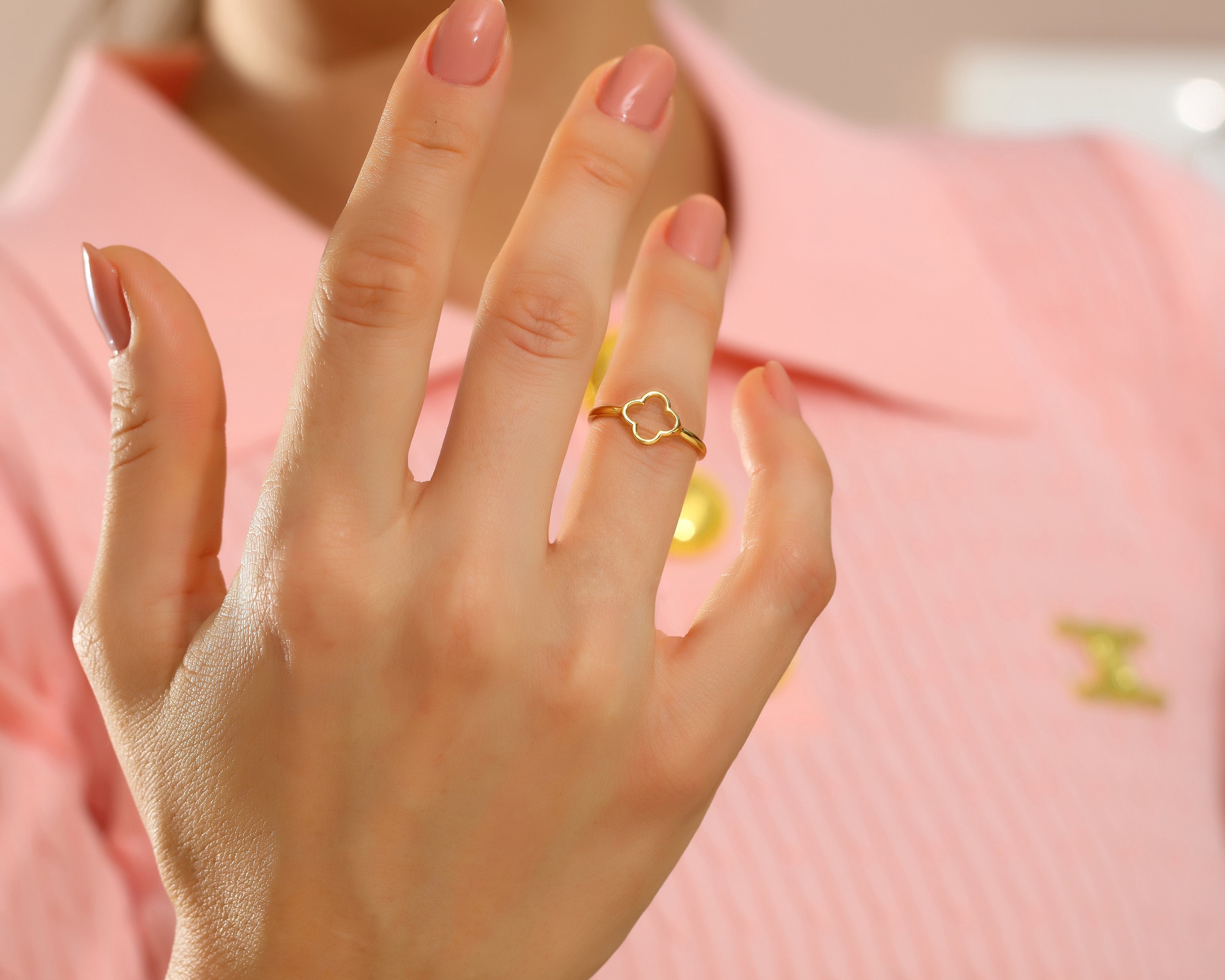 VIECLAT Gold Open Clover Flower Ring