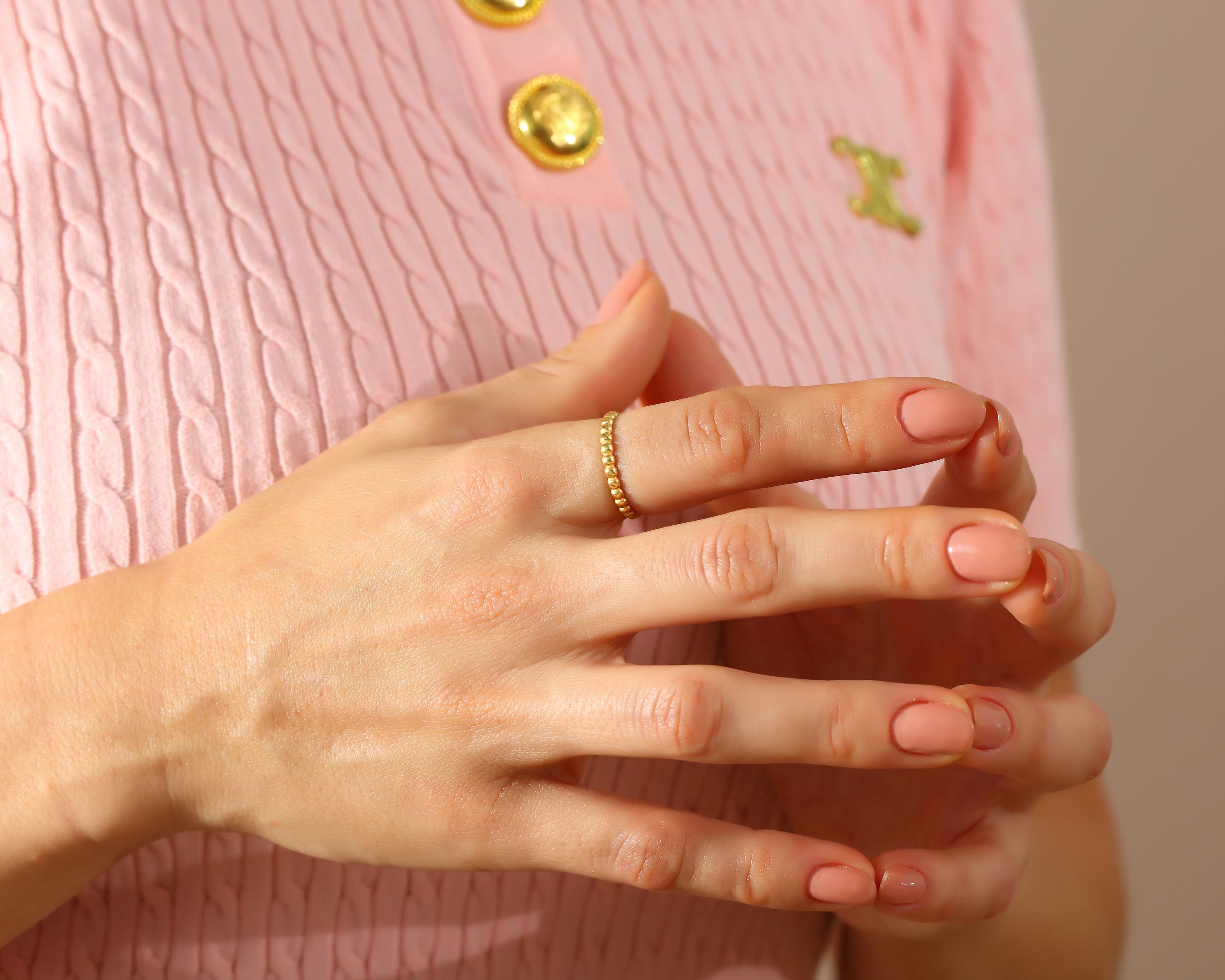 VIECLAT Solid Yellow Gold Beaded Band Ring