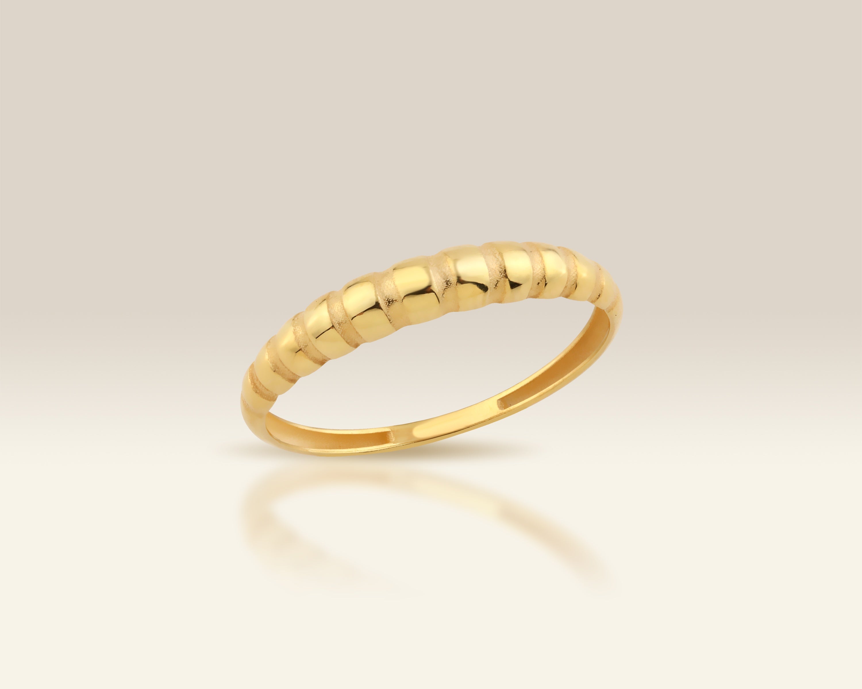 VIECLAT Solid Yellow Gold Ribbed Dome Band Ring