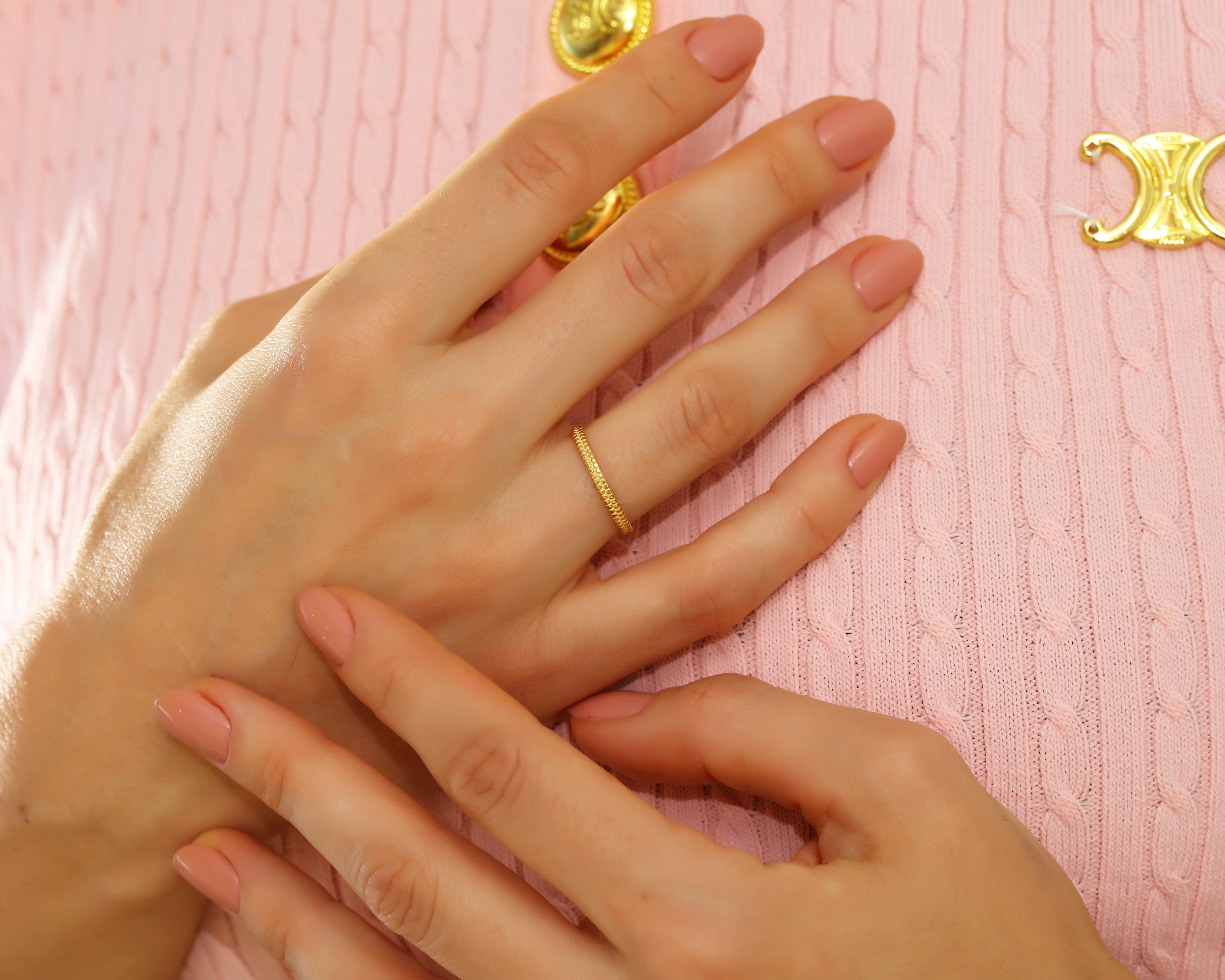 VIECLAT Solid Yellow Gold Beaded Stacking Band Ring