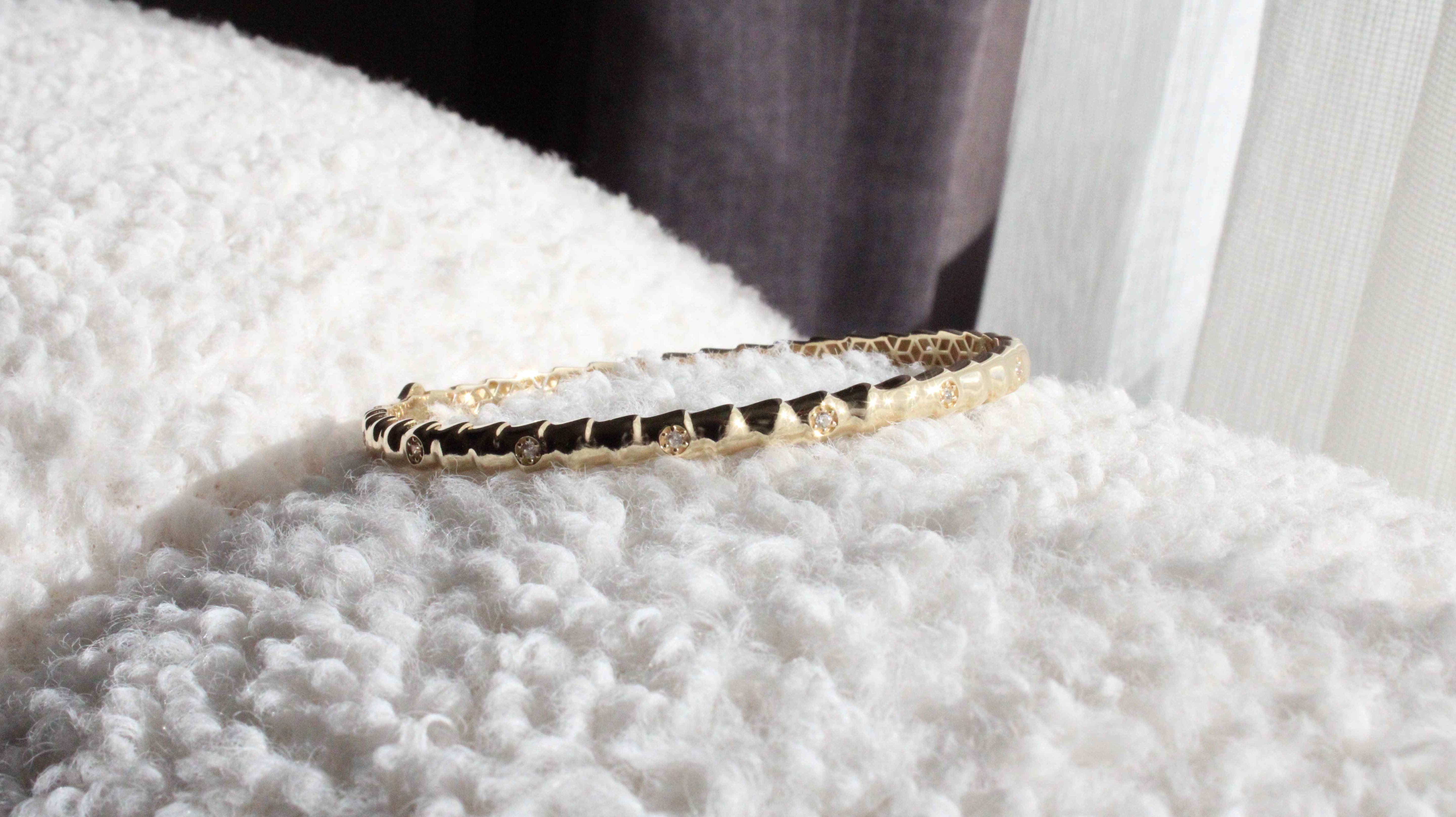 VIECLAT Solid Yellow Gold Diamond Cuff Bangle Bracelet