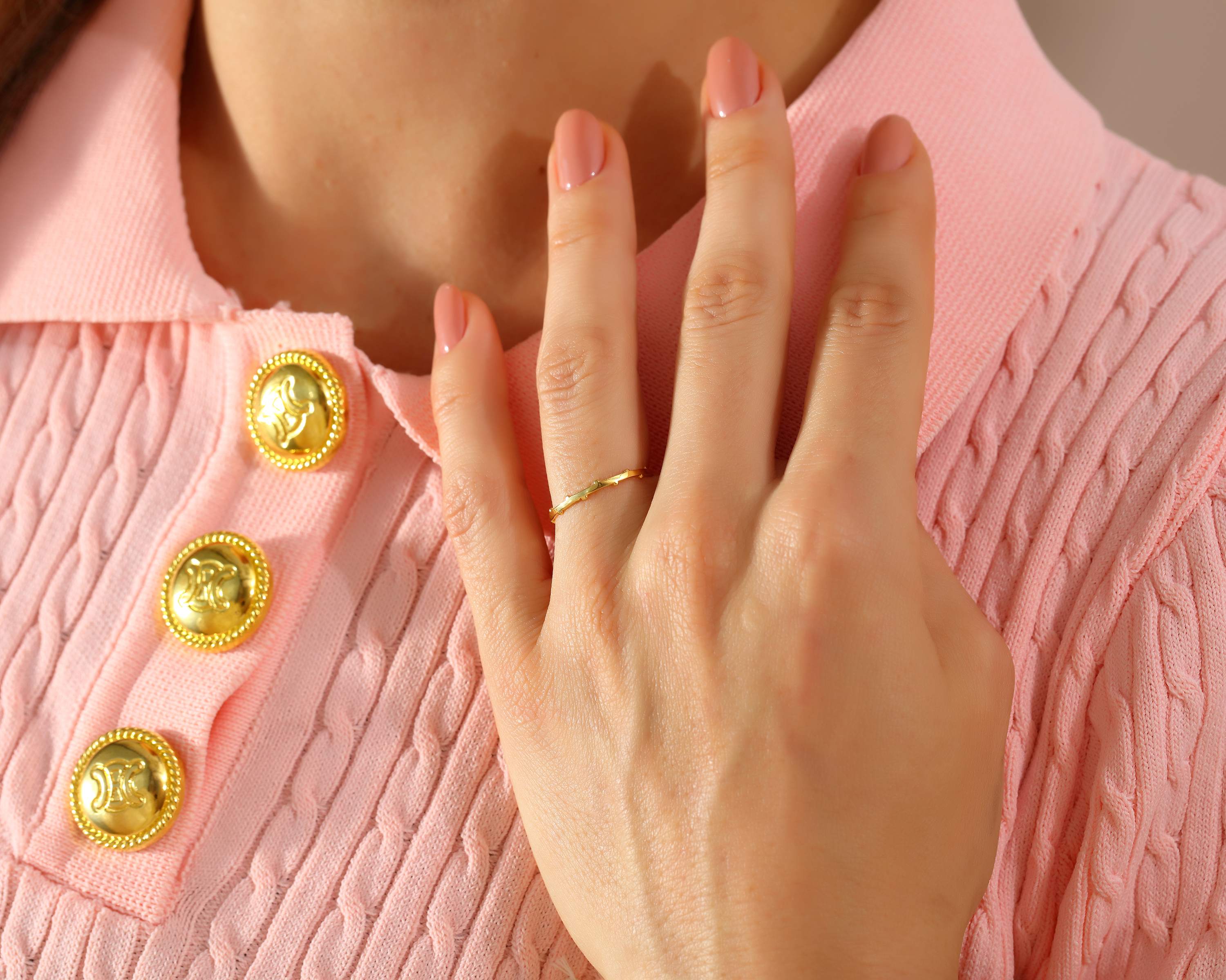 VIECLAT Gold Beaded Stackable Thin Band Ring