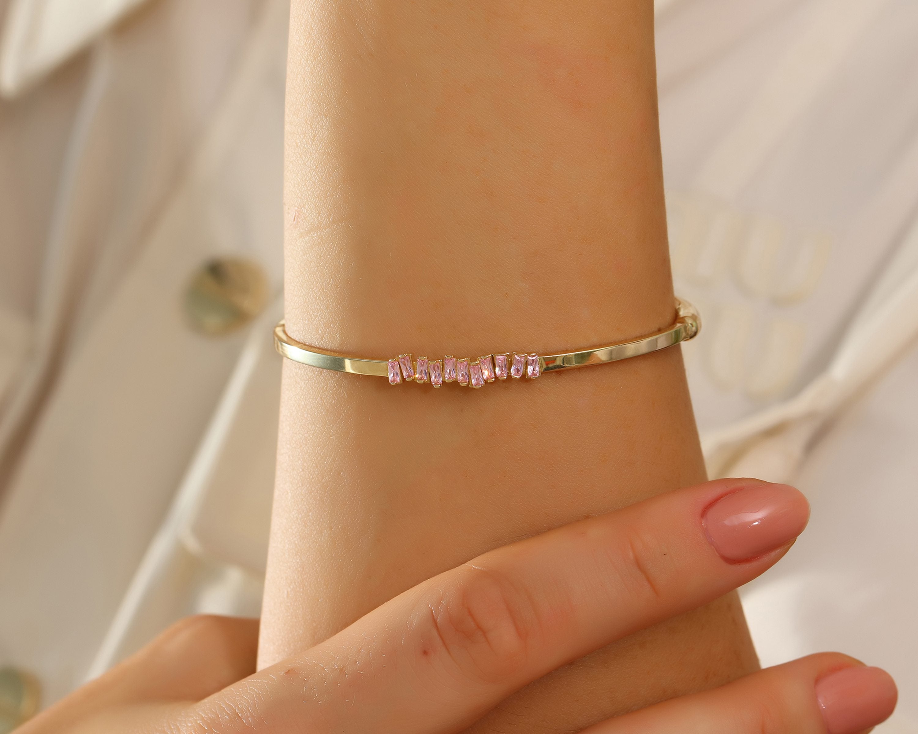 VIECLAT Gold Pink Baguette Bangle Bracelet
