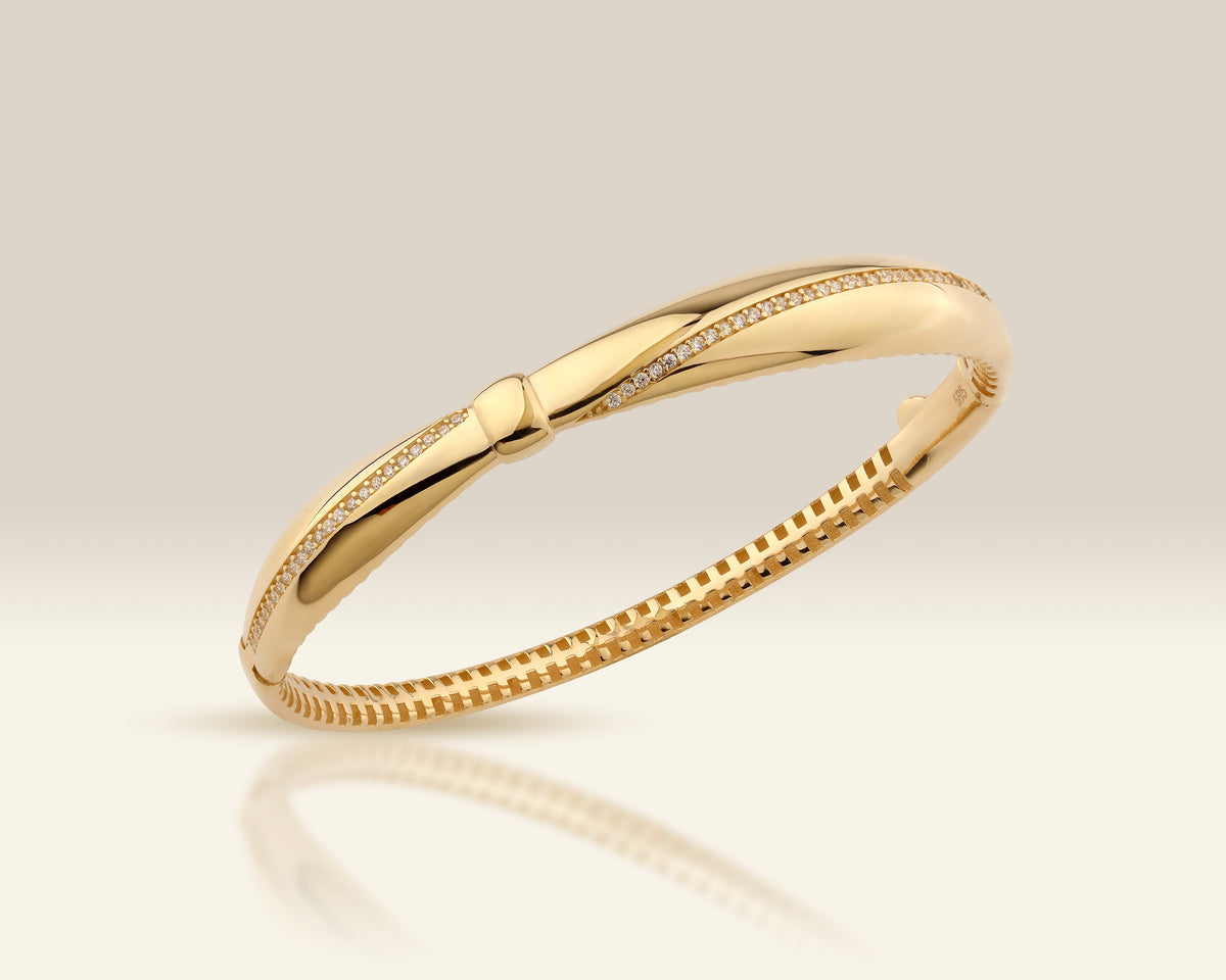 VIECLAT Solid Yellow Gold Diamond Twist Bangle Bracelet