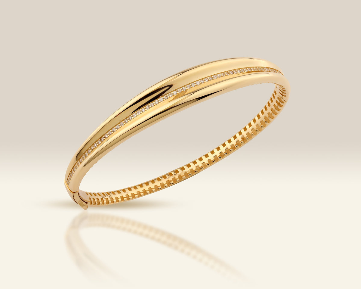 VIECLAT Solid Yellow Gold Diamond Domed Bangle Bracelet