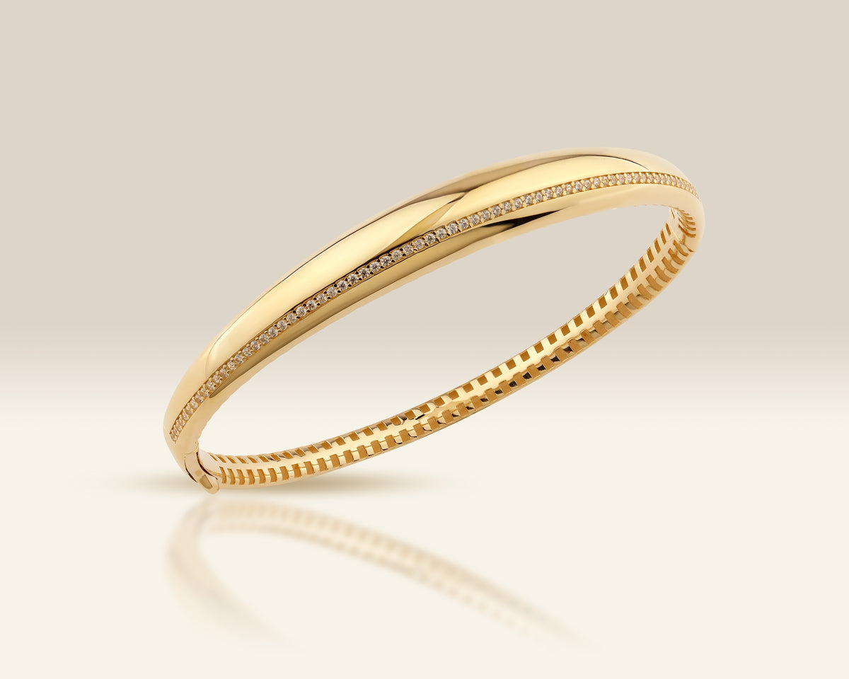 VIECLAT Solid Yellow Gold Diamond Domed Bangle Bracelet