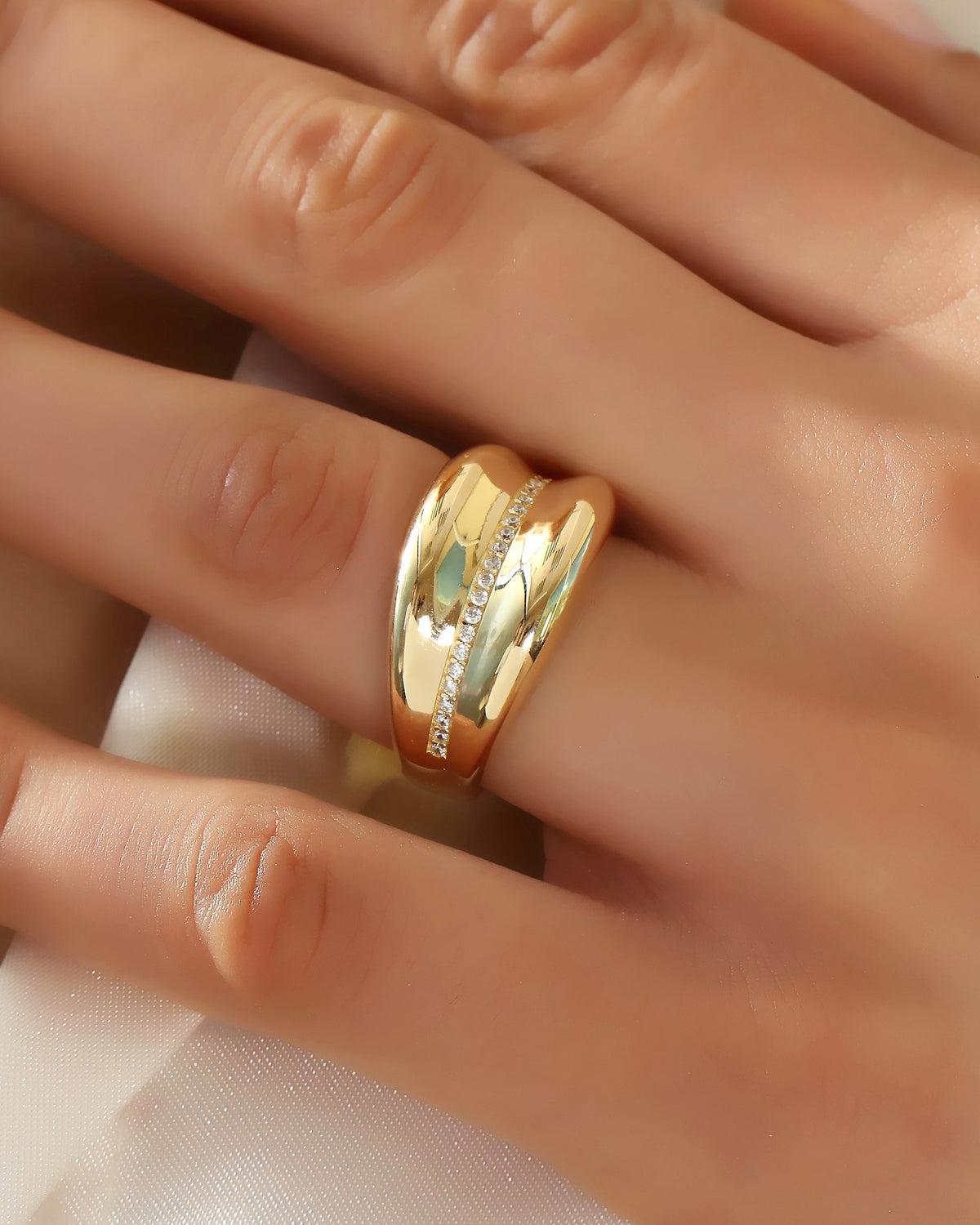 VIECLAT Solid Yellow Gold Diamond Dome Ring Worn