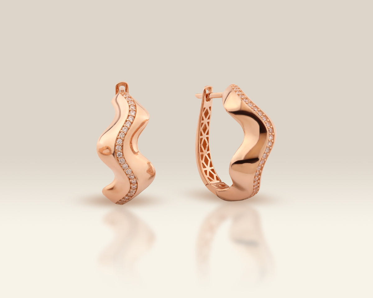 VIECLAT Solid Rose Gold Diamond Wave Hoop Earrings