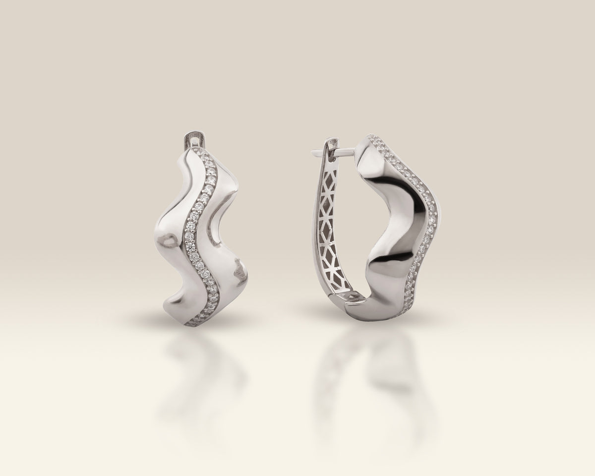 VIECLAT Solid White Gold Diamond Wave Hoop Earrings
