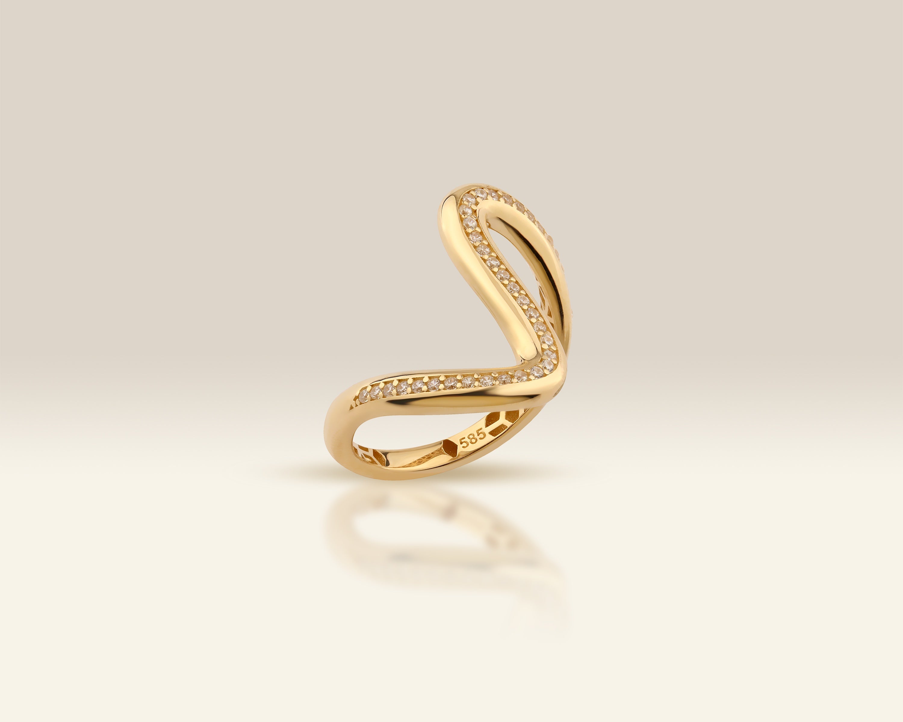VIECLAT Solid Yellow Gold Pavé Wave Swirl Ring