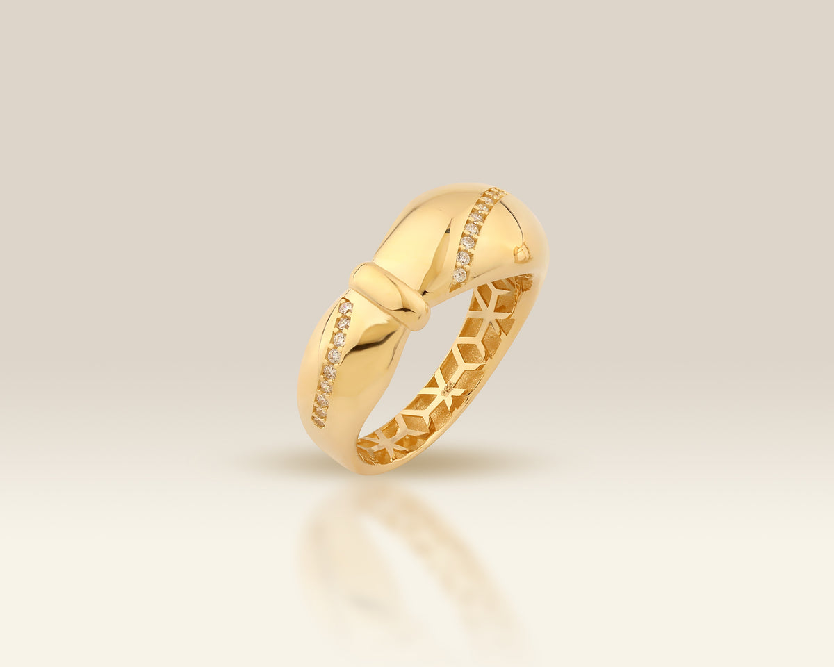 VIECLAT Solid Yellow Gold Diamond Bow Dome Ring