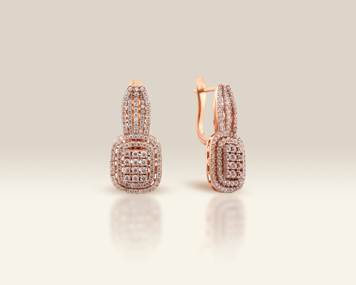 VIECLAT Solid Rose Gold Diamond Cluster Drop Earrings
