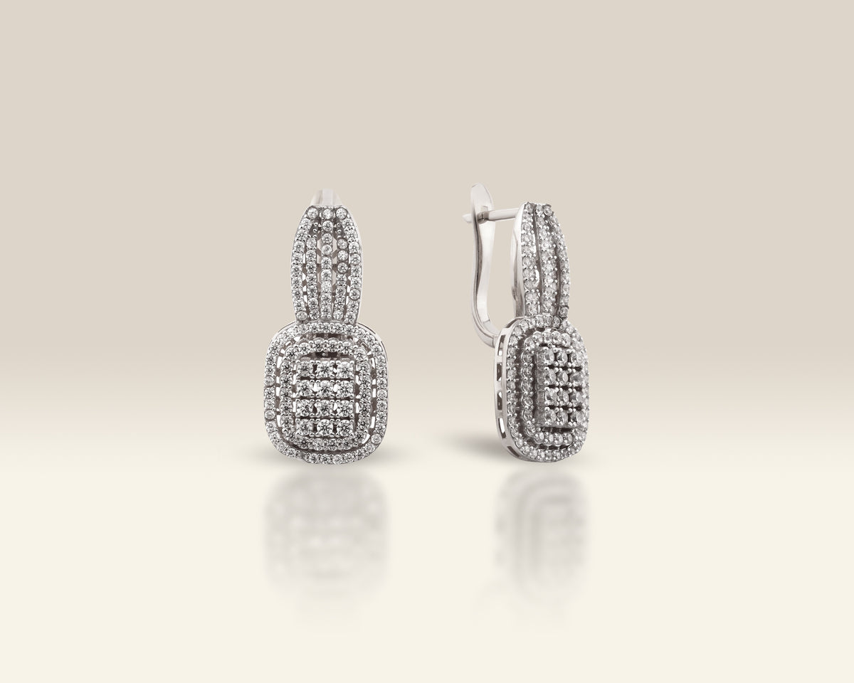 VIECLAT Solid White Gold Diamond Cluster Drop Earrings