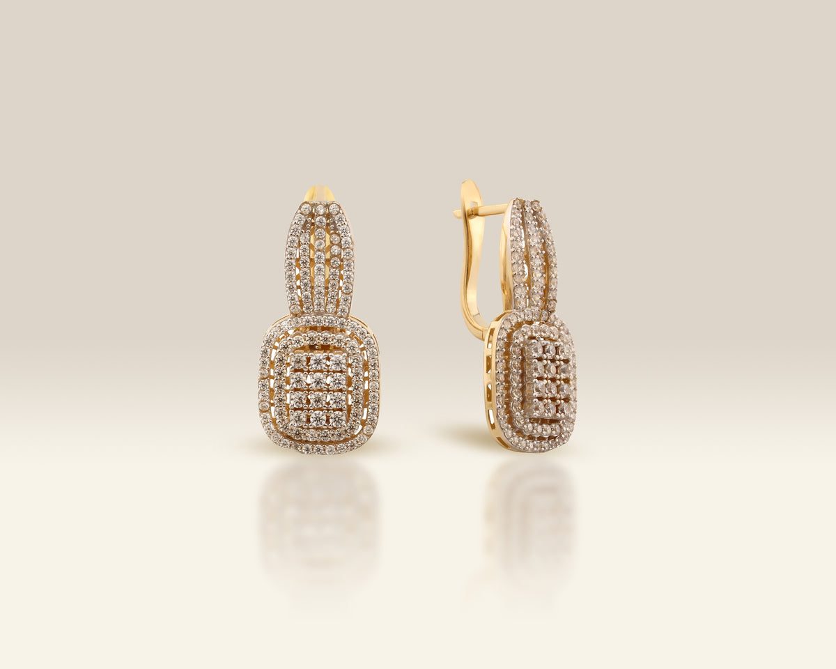 VIECLAT Solid Yellow Gold Diamond Cluster Drop Earrings