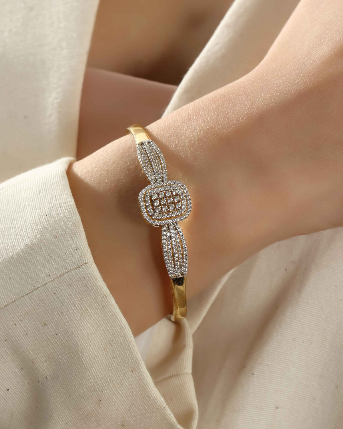 VIECLAT Gold Diamond Cushion Bangle Bracelet Worn