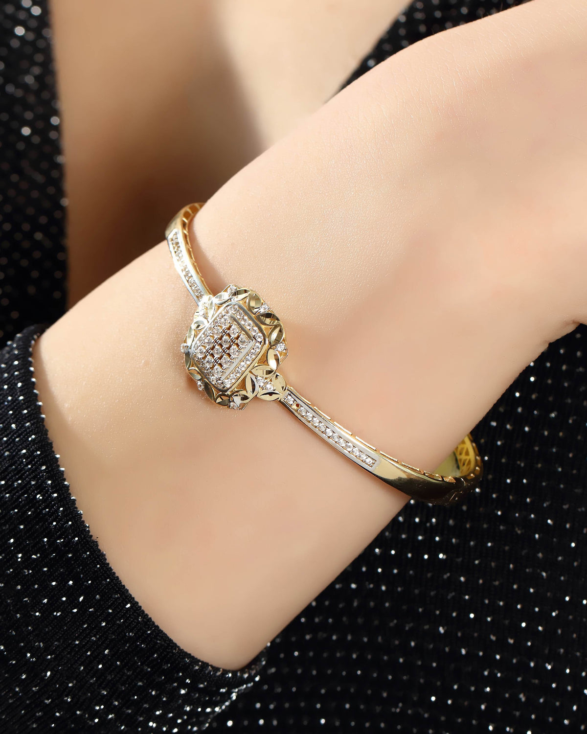 VIECLAT Gold Diamond Cluster Bangle Bracelet Worn