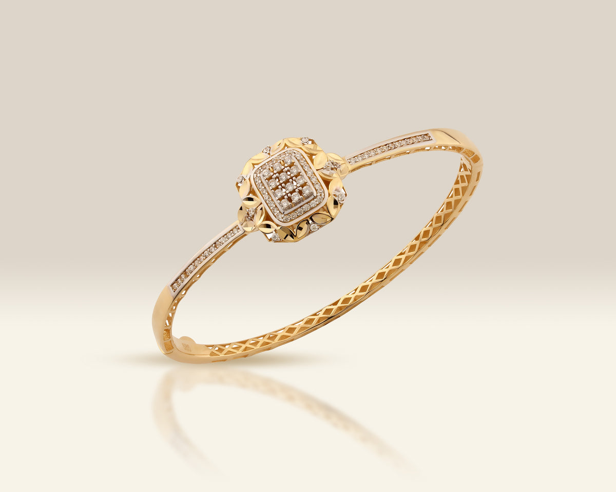 VIECLAT Solid Yellow Gold Diamond Cluster Bangle Bracelet