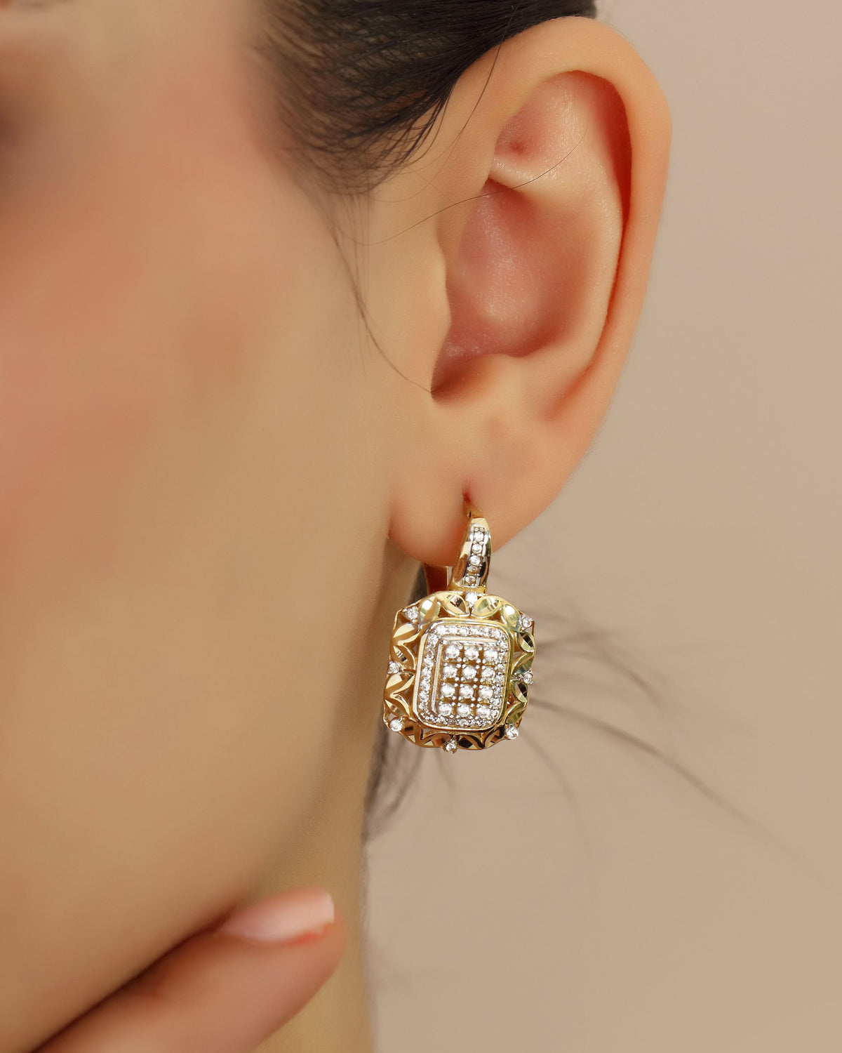 VIECLAT Gold Diamond Cluster Drop Earring Closeup