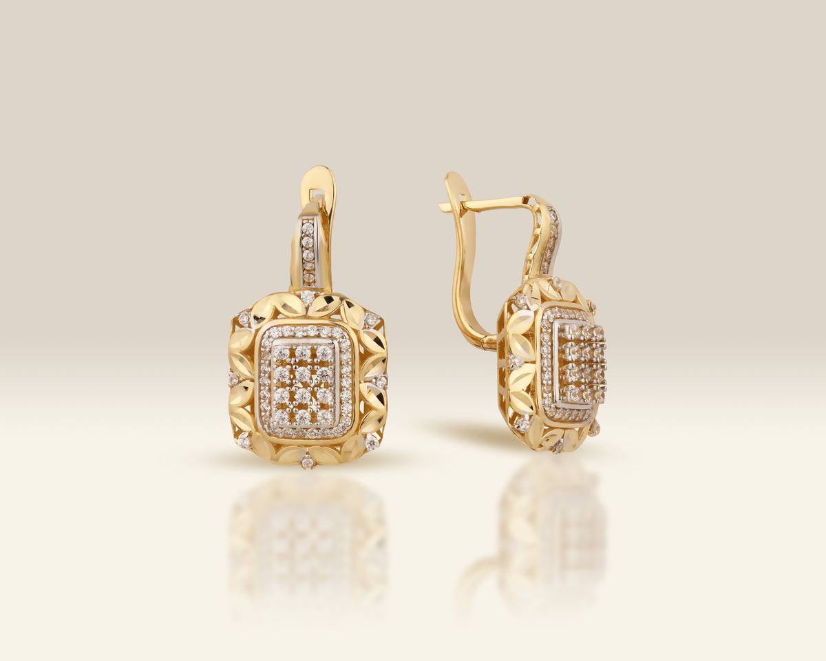 VIECLAT Solid Yellow Gold Diamond Cluster Drop Earrings