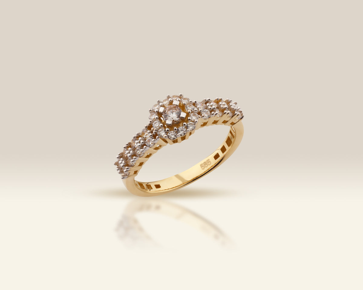 VIECLAT Solid Yellow Gold Diamond Halo Engagement Ring