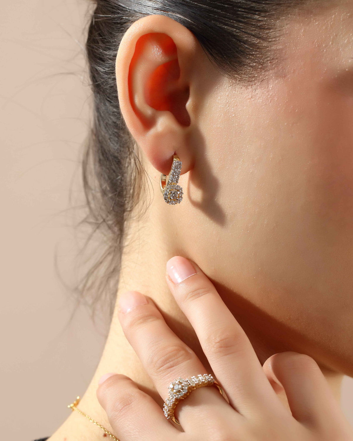 VIECLAT Solid Yellow Gold Diamond Drop Earrings On