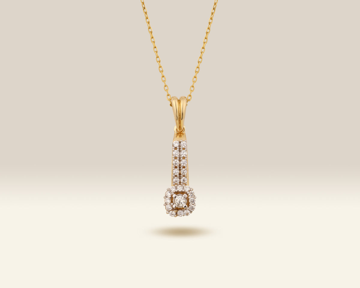 VIECLAT Solid Yellow Gold Diamond Halo Drop Pendant Necklace
