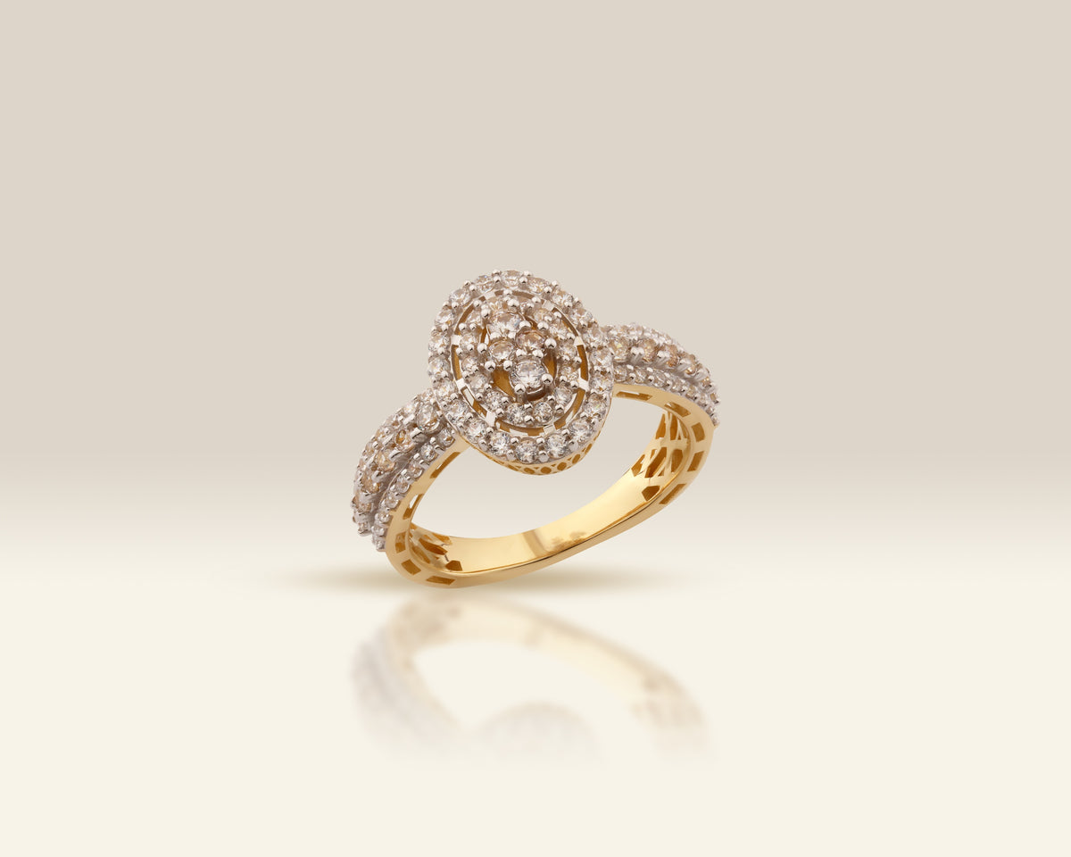 VIECLAT Solid Yellow Gold Oval Halo Diamond Ring
