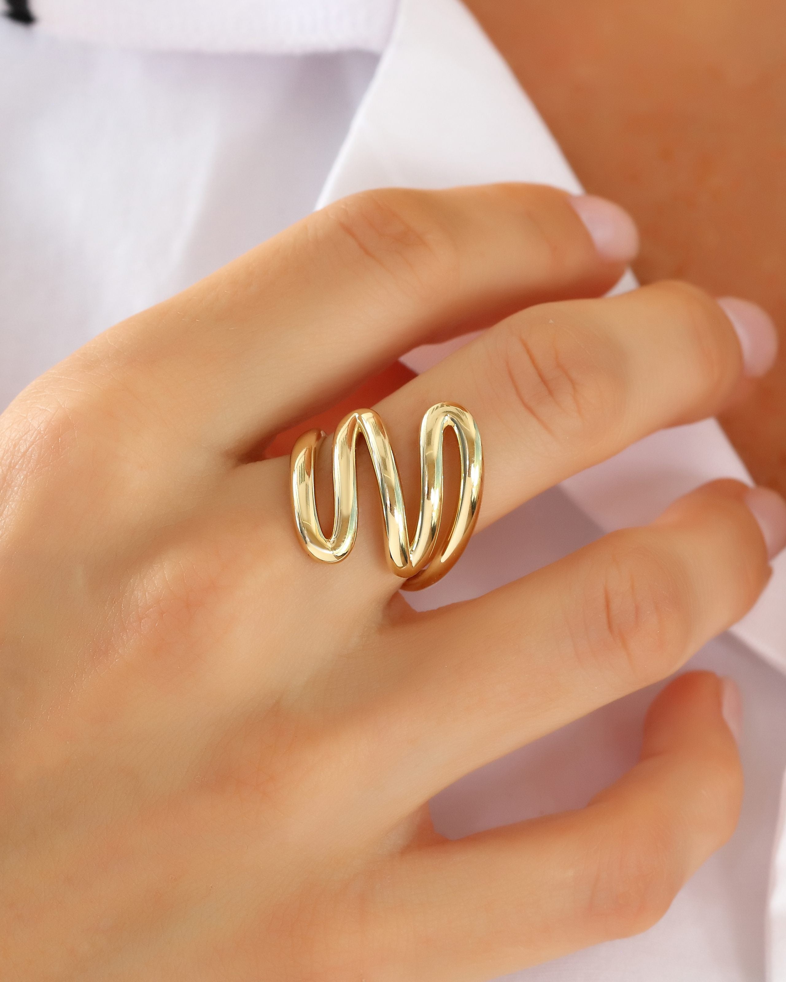 VIECLAT Solid Yellow Gold Zigzag Wraparound Ring