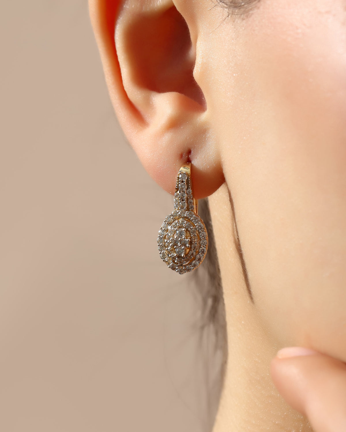 VIECLAT Solid Yellow Gold Diamond Halo Drop Earring Side
