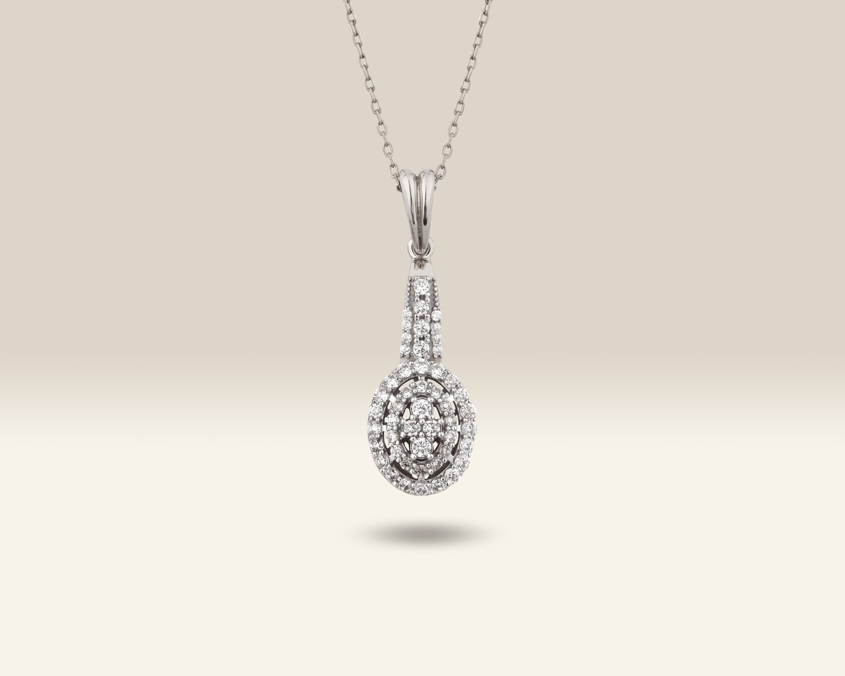 VIECLAT Solid White Gold Oval Diamond Halo Pendant