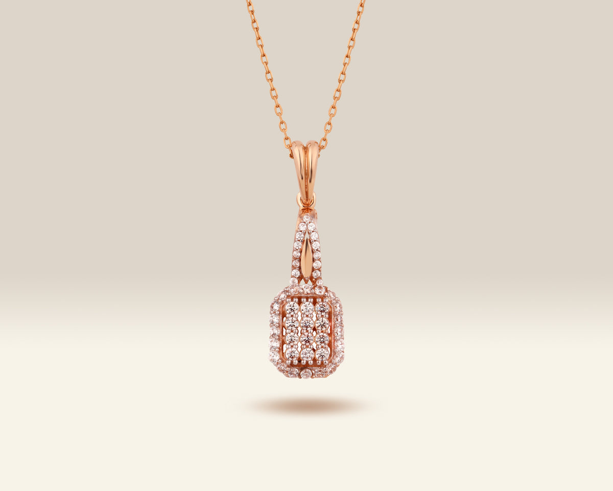 VIECLAT Solid Rose Gold Diamond Cluster Drop Pendant Necklace