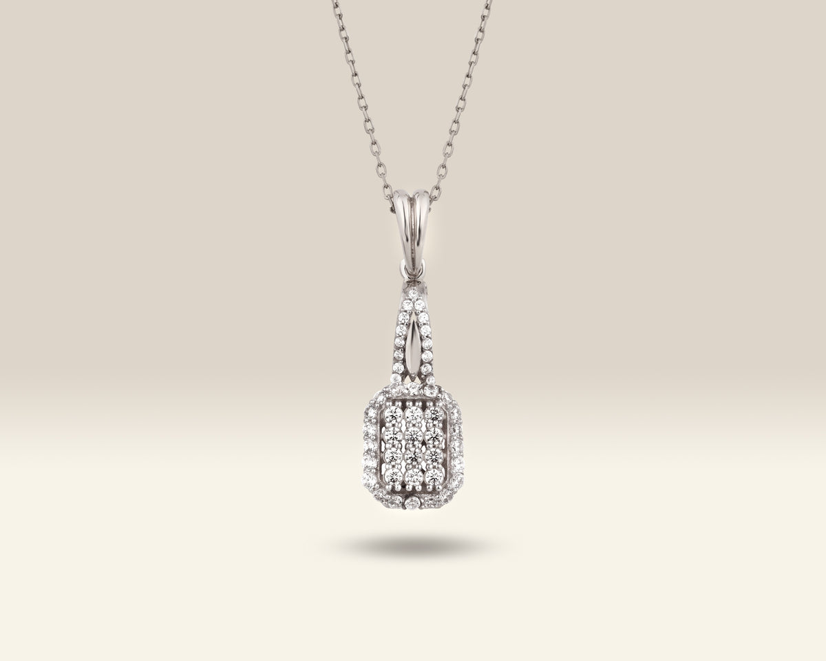VIECLAT Solid White Gold Diamond Cluster Drop Pendant Necklace