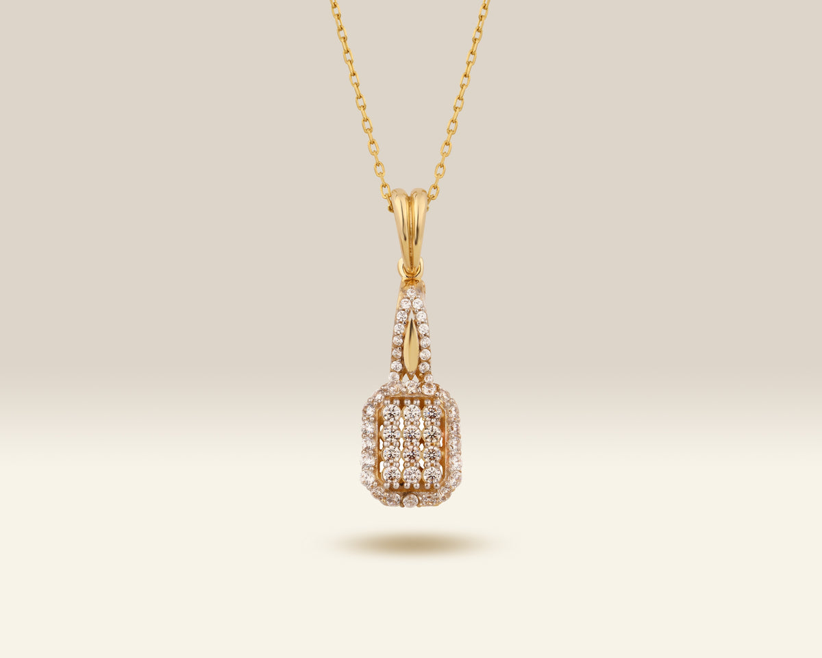 VIECLAT Solid Yellow Gold Diamond Cluster Drop Pendant Necklace